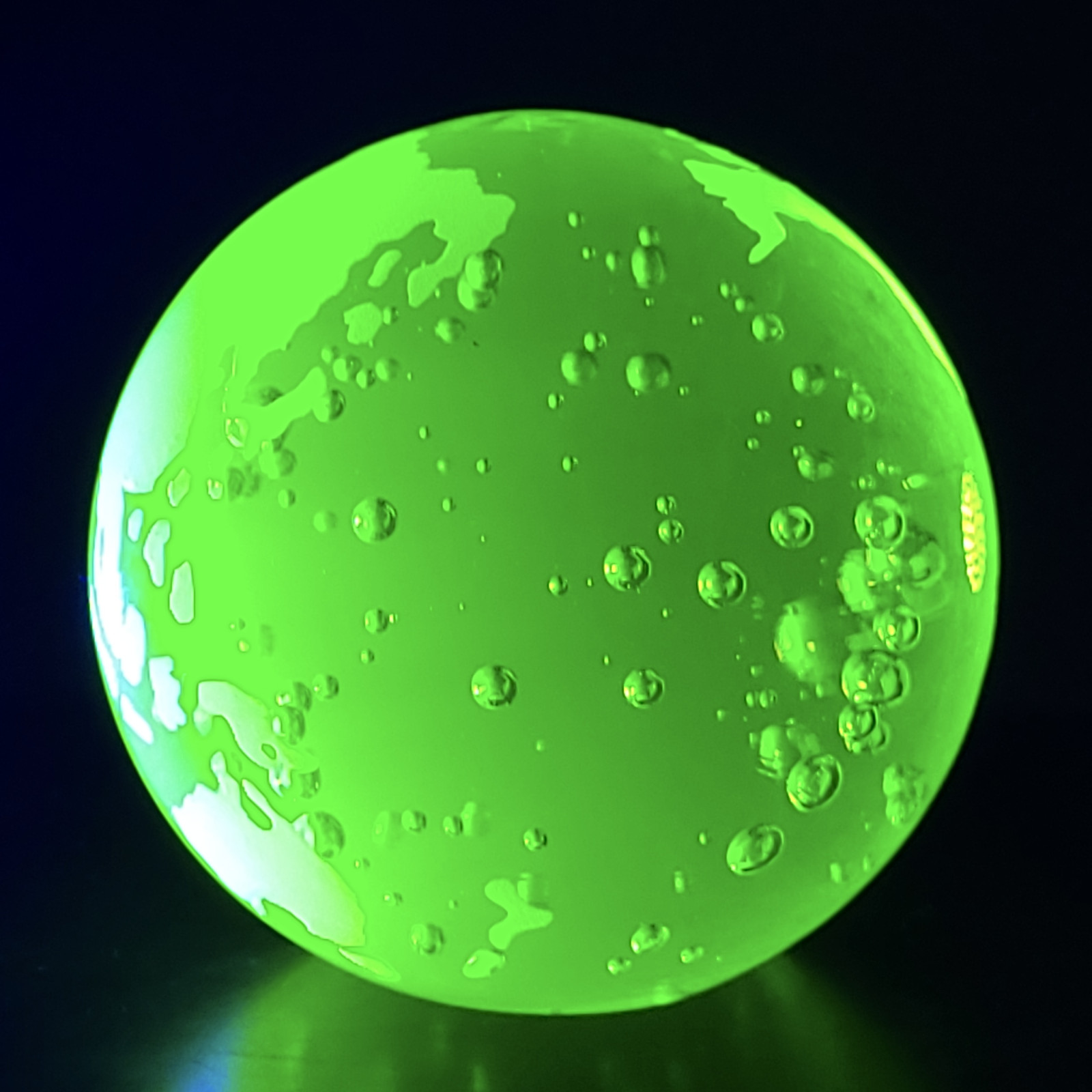 Uranium Glass Earth Paperweight 79mm Vaseline Glass Sphere Globe with Bubbles