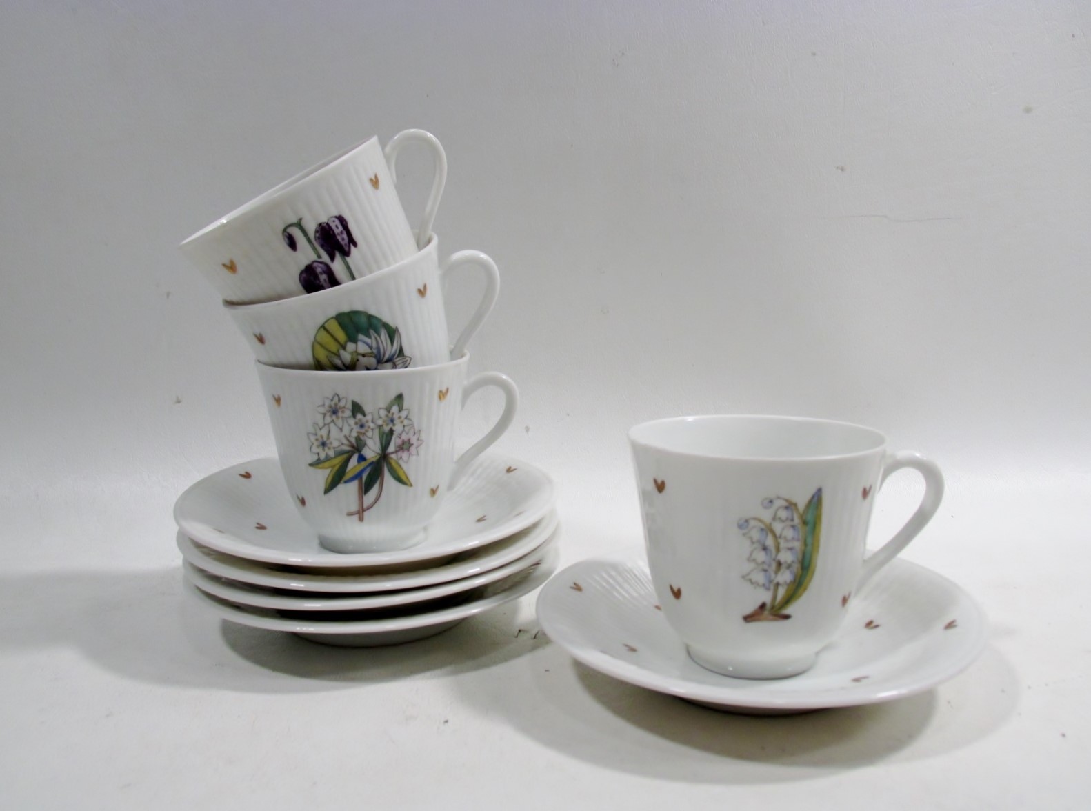 Vtg Rorstrand Sweden Wild Flowers 4 Demitasse Cups & Saucers