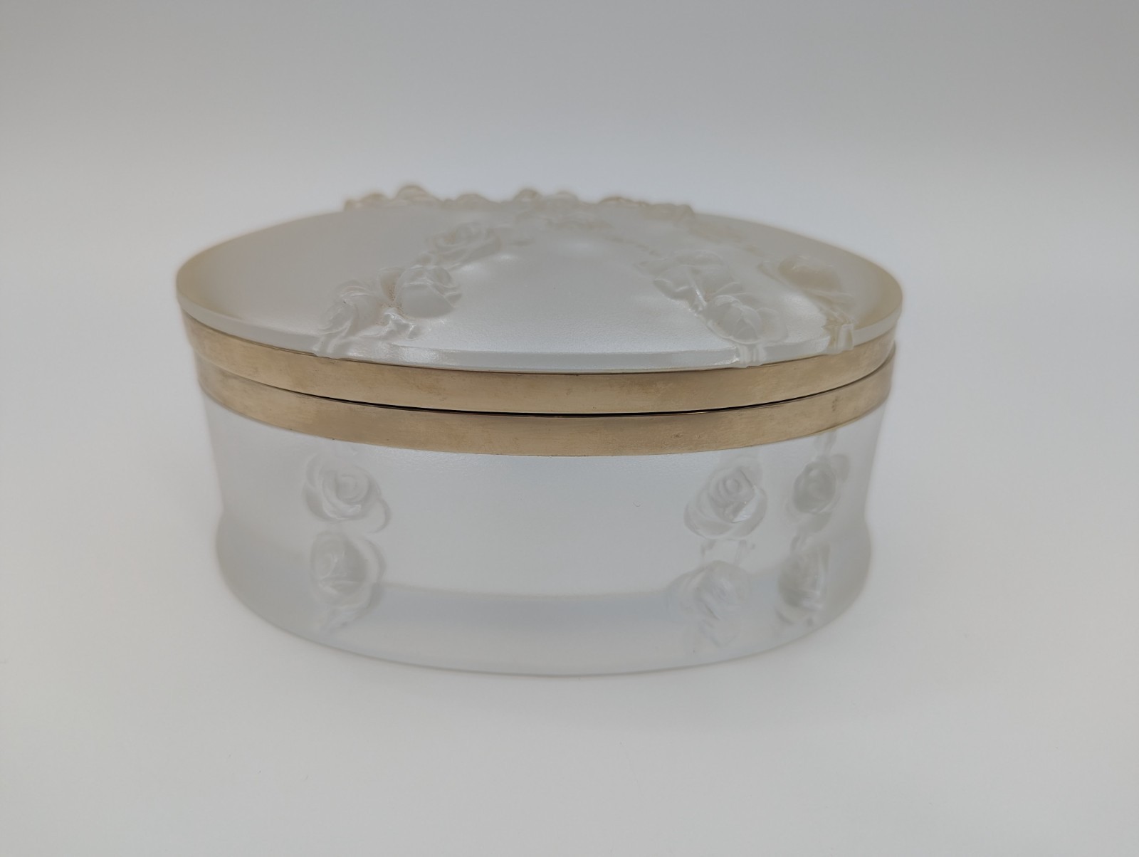 Vintage Lalique France Coppelia Frosted Crystal Rose Hinged Trinket Box