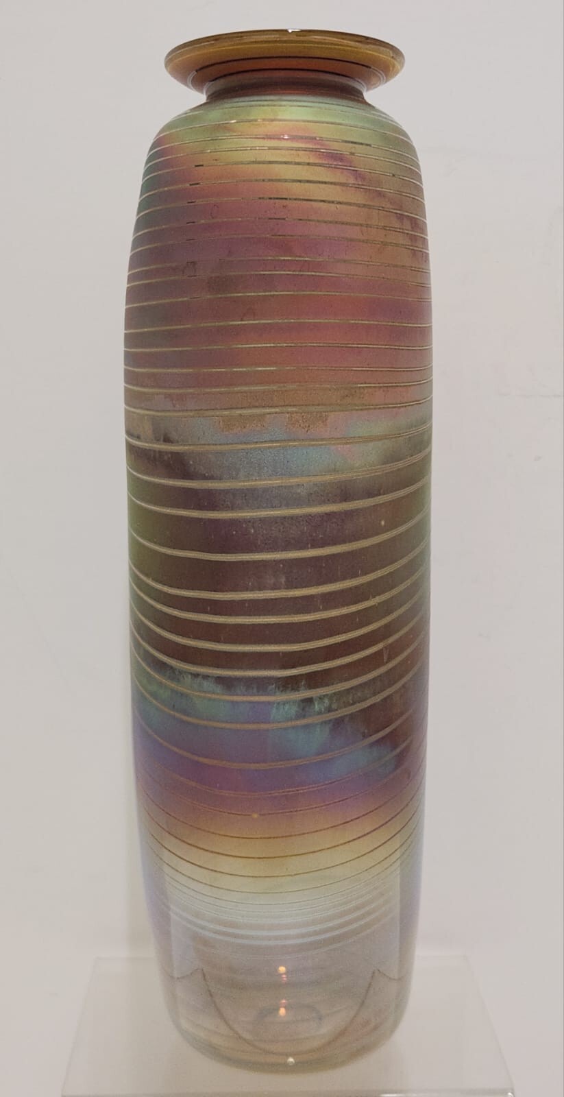 Vintage Craig Zweifel Iridescent Art Glass Tall 14 1/4″ Vase Signed 6/1982