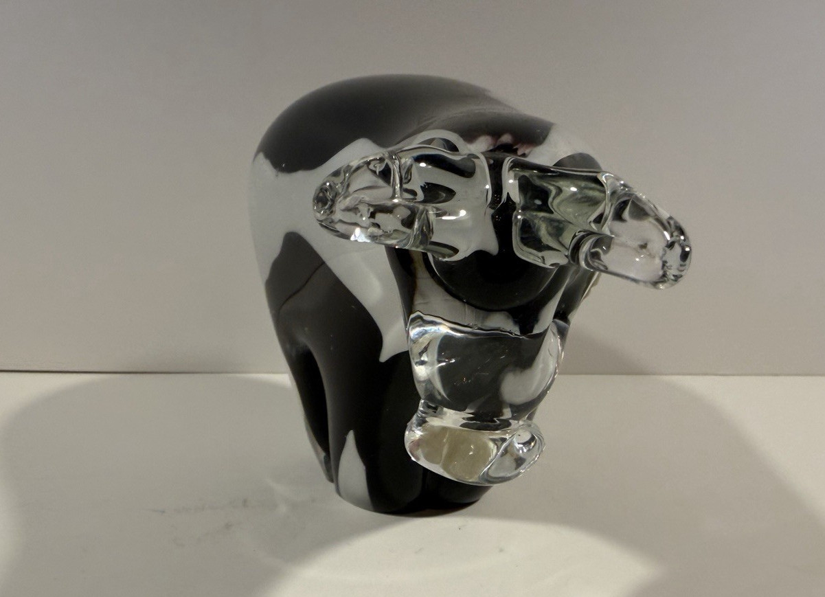 Crystal Clear Art Glass Zebra Cow Figurines Black White Animal Lot of 2