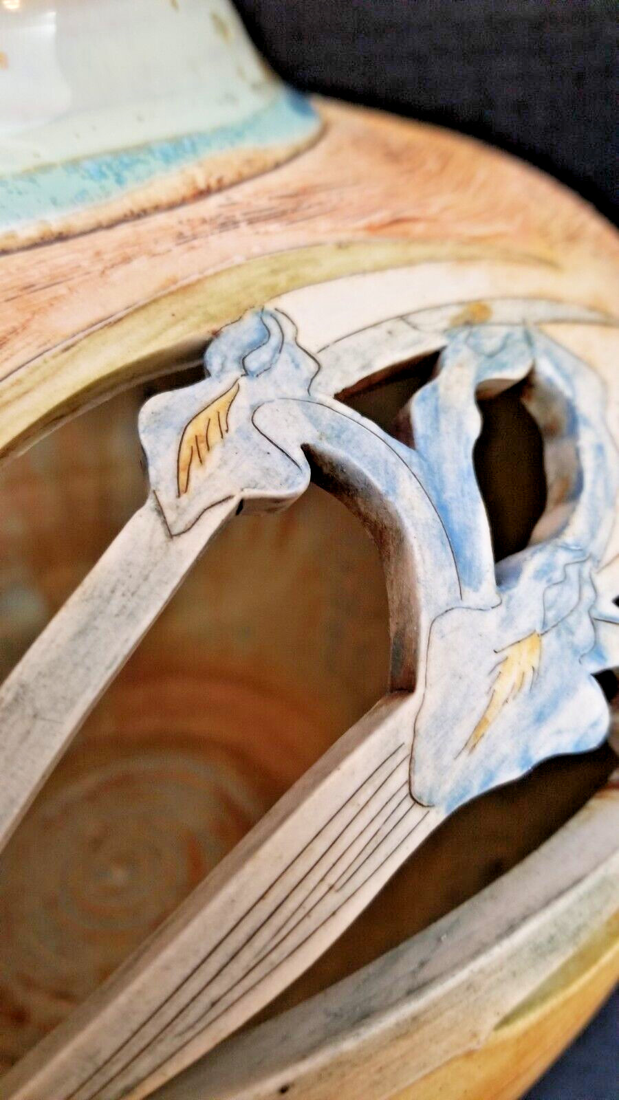 Iris Vase, Signed by Artist Robert Finn. Large. Heavy. 1980s, 9″ High x 10″ Wide