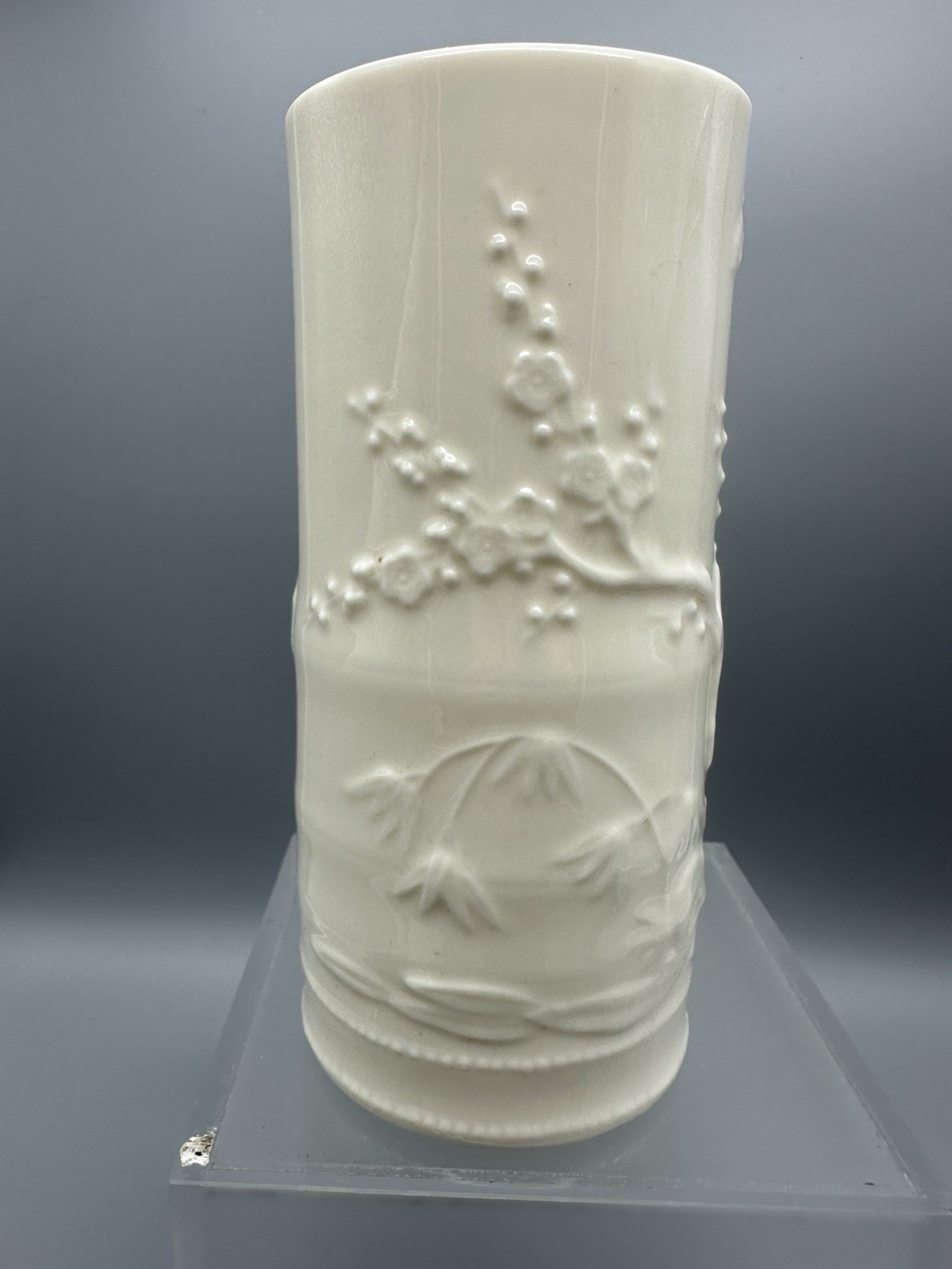Lenox Indian Tree Embossed Cream Cylindrical Vase-USA
