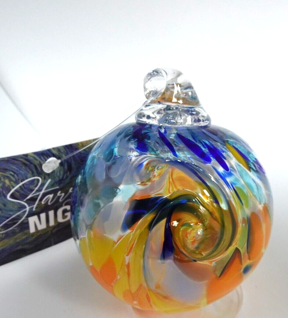 NIB Luke Adams Studio Art Glass “STARRY NIGHT” Mottled Ornament Hanging Orb Ball