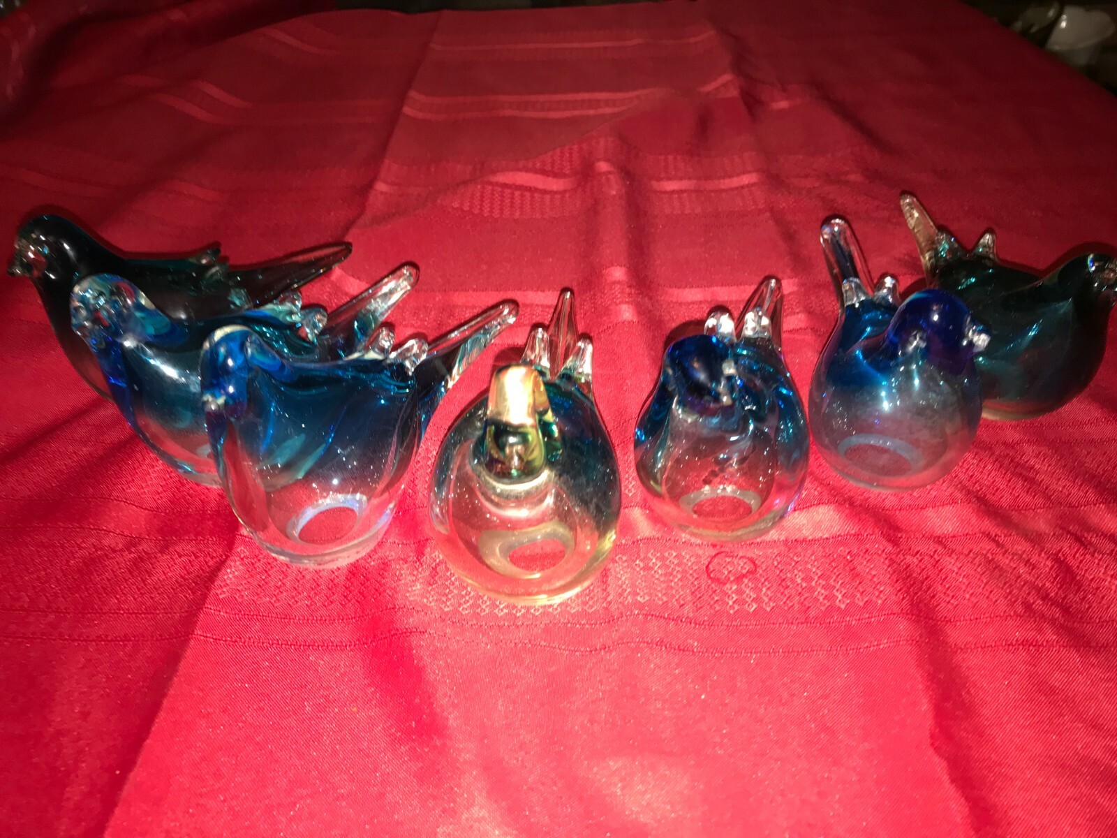 7 Art Glass Bluebird Hollow 6″x4″ Bird Figurine Hand Blown Blue Ombre Clear 12oz