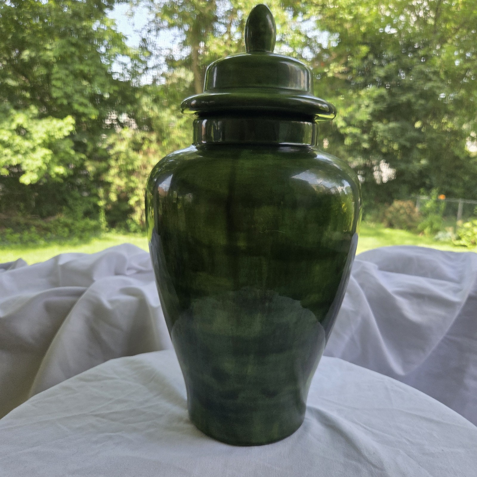 Handmade Studio Pottery Green Lidded Ginger Jar Urn Vase 15″ Tall Signed 1976