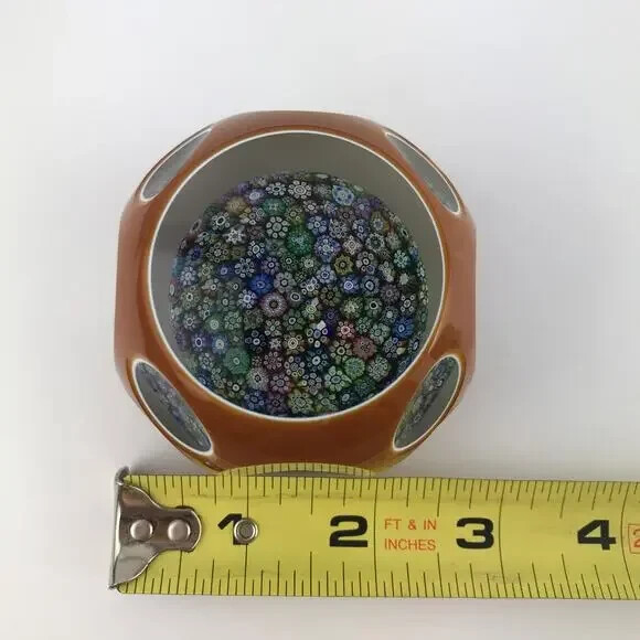 Perthshire 1981H Amber Overlay Closepack Complex Millefiori Faceted Paperweight