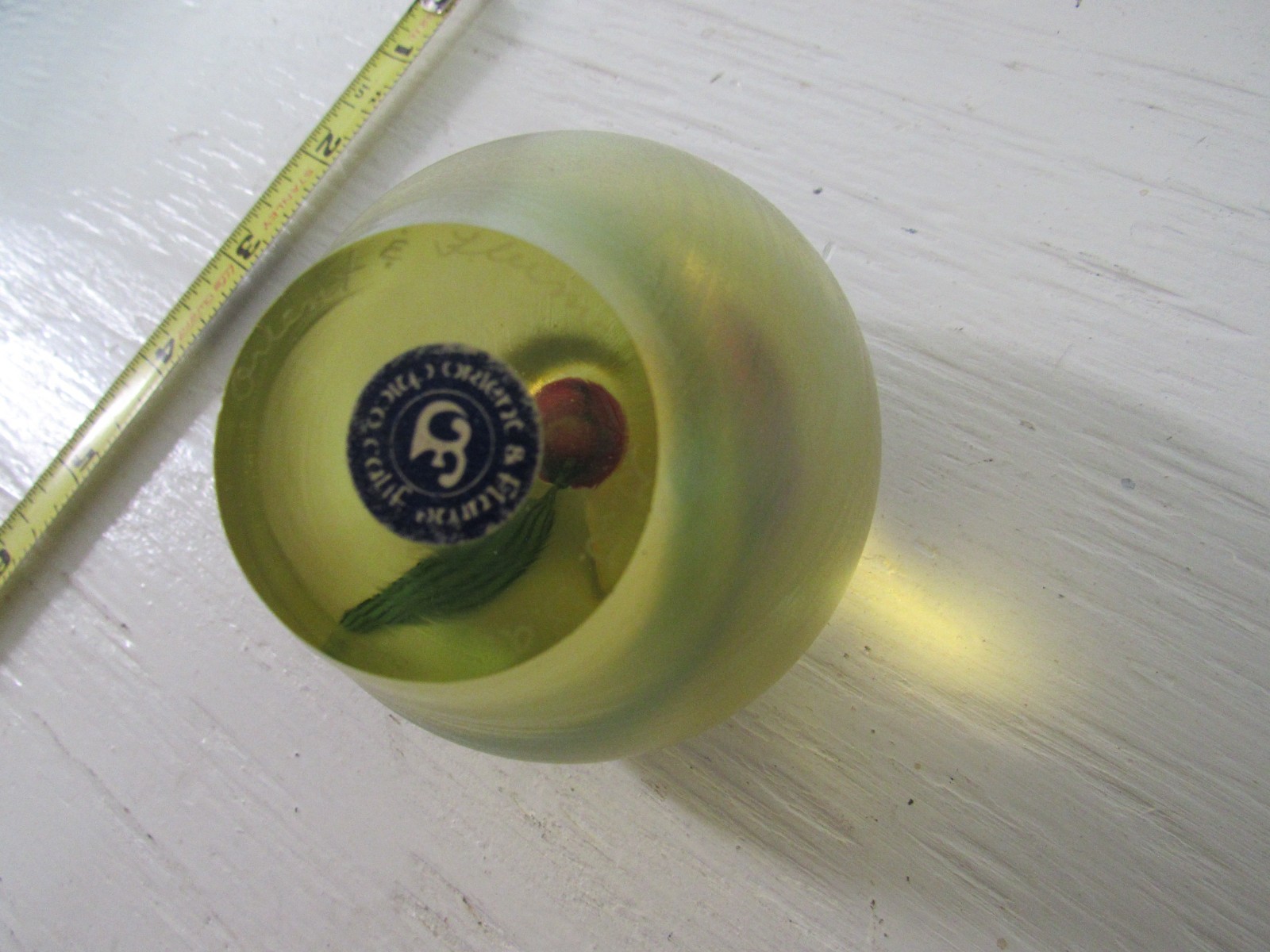 VTG ORIENT & FLUME Gold Iridescent Art Glass Apple Paperweight Signed GGWA?