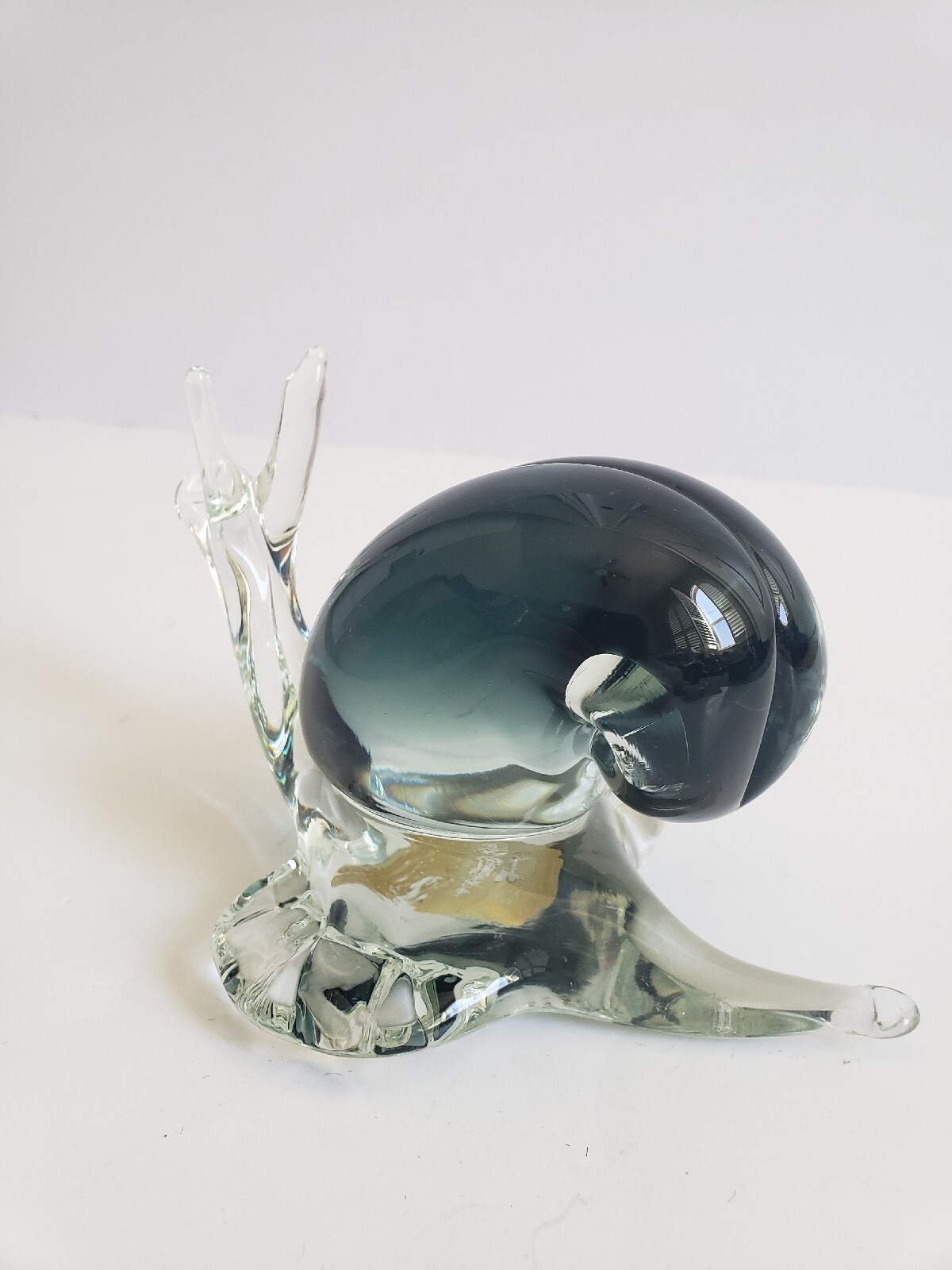 Vintage Art Glass Murano Smokey Gray Clear Snail Figurine 6×4 V Nason w/ Sticker