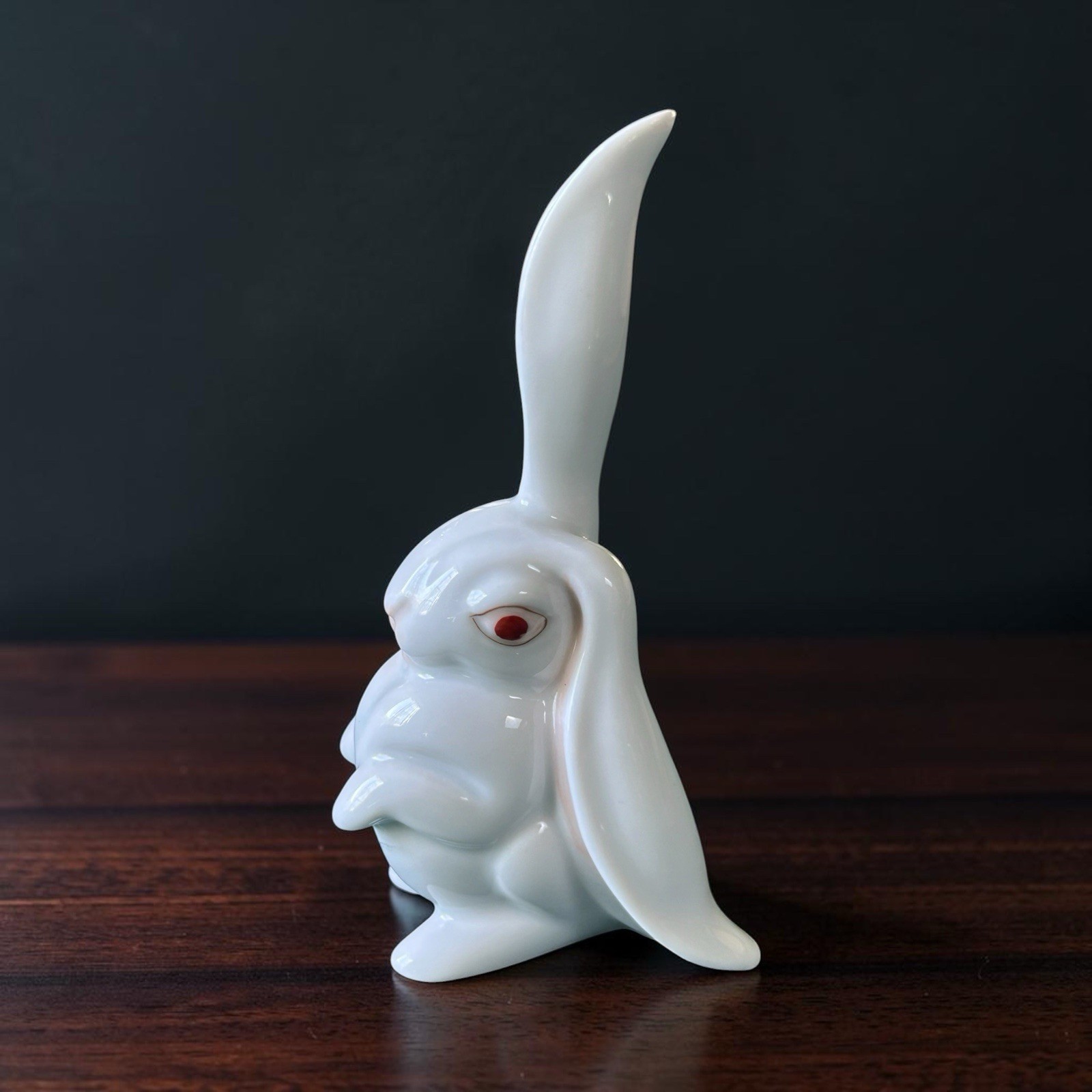 Herend Porcelain Bunny 158 One Ear Up White 4” Figurine Hand-Painted Hungary
