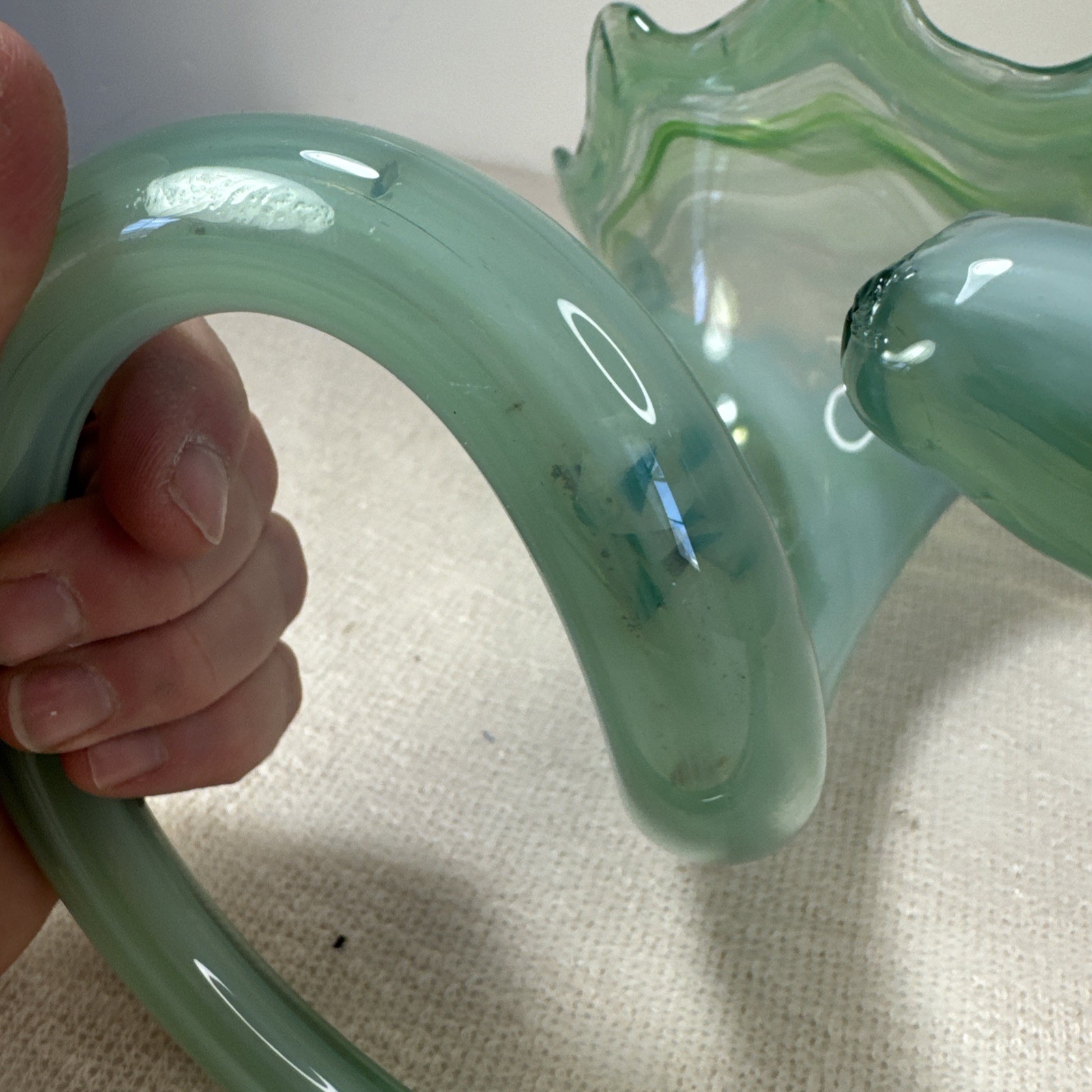 Hand Arch Class Trumpet Vase Light Blue Green Mint 12 Inches Murano Style