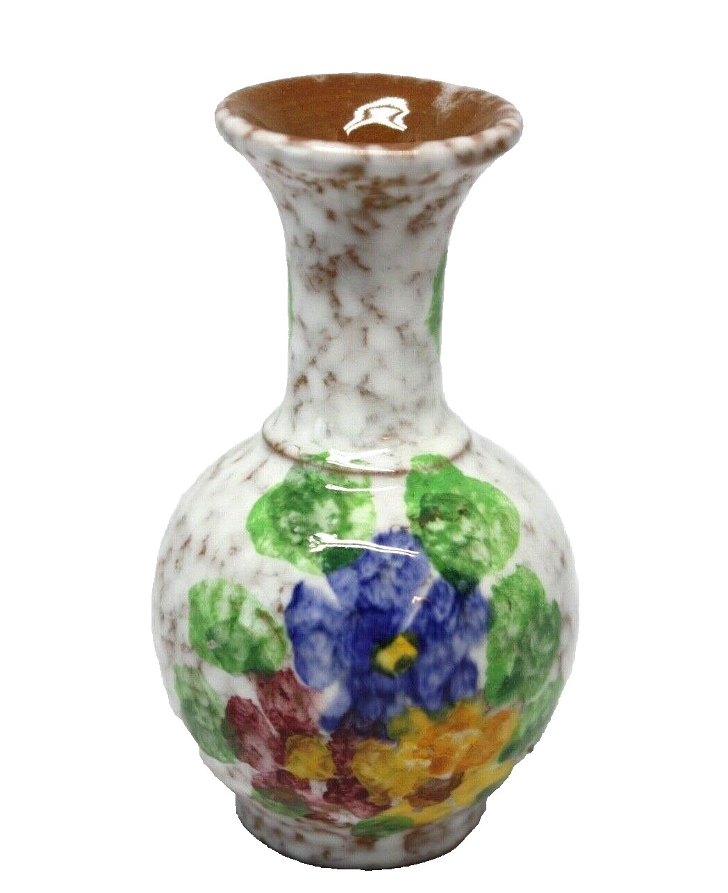 Hand Painted Redware Flower Bud Vase Weed Pot White Glaze Artist Signed