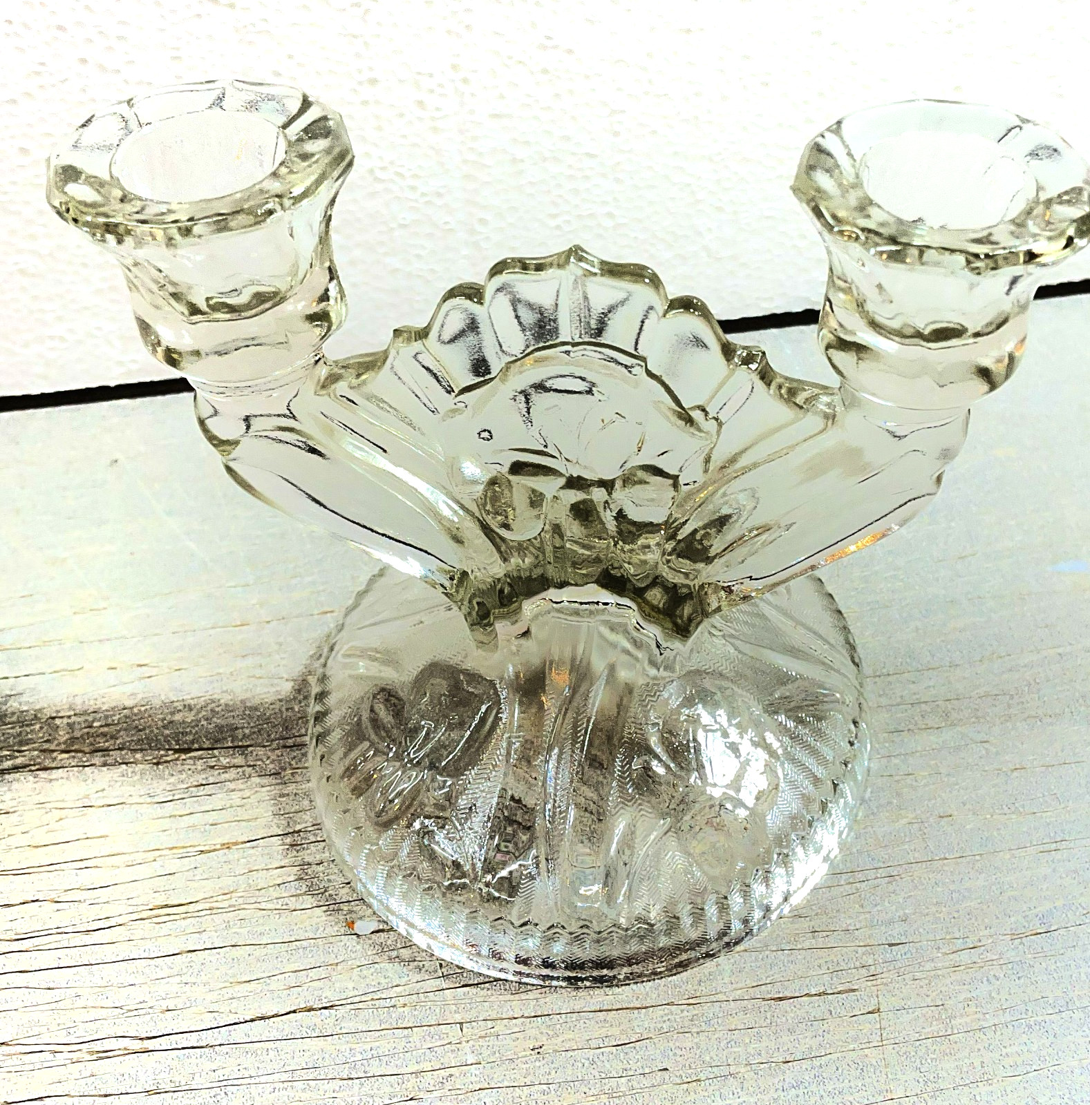 3 THREE Antique JEANNETTE Depression Glass Double Candlestick Iris Clear 1928-32