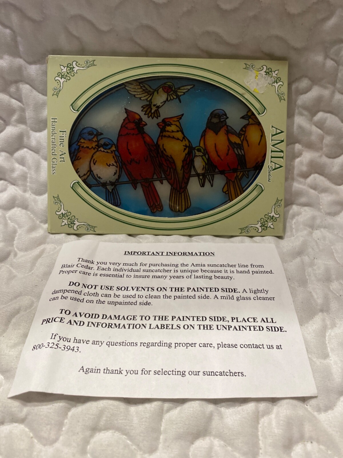 Cardinal Hand Painted Beveled Glass Suncatcher By AMIA Studios 7″ x 5.25″ New