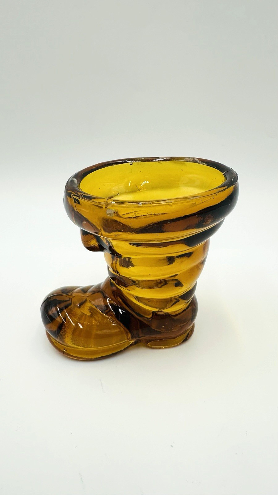 Vintage Amber Glass Boot Figurine Vase 3.75″