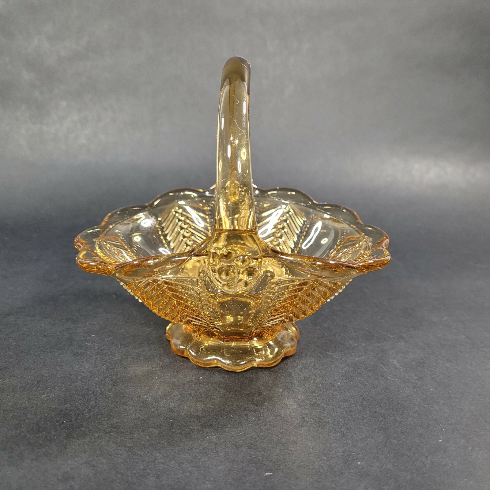 Imperial Amber Glass Basket with Handle Candy Trinket Dish Art Glass Small