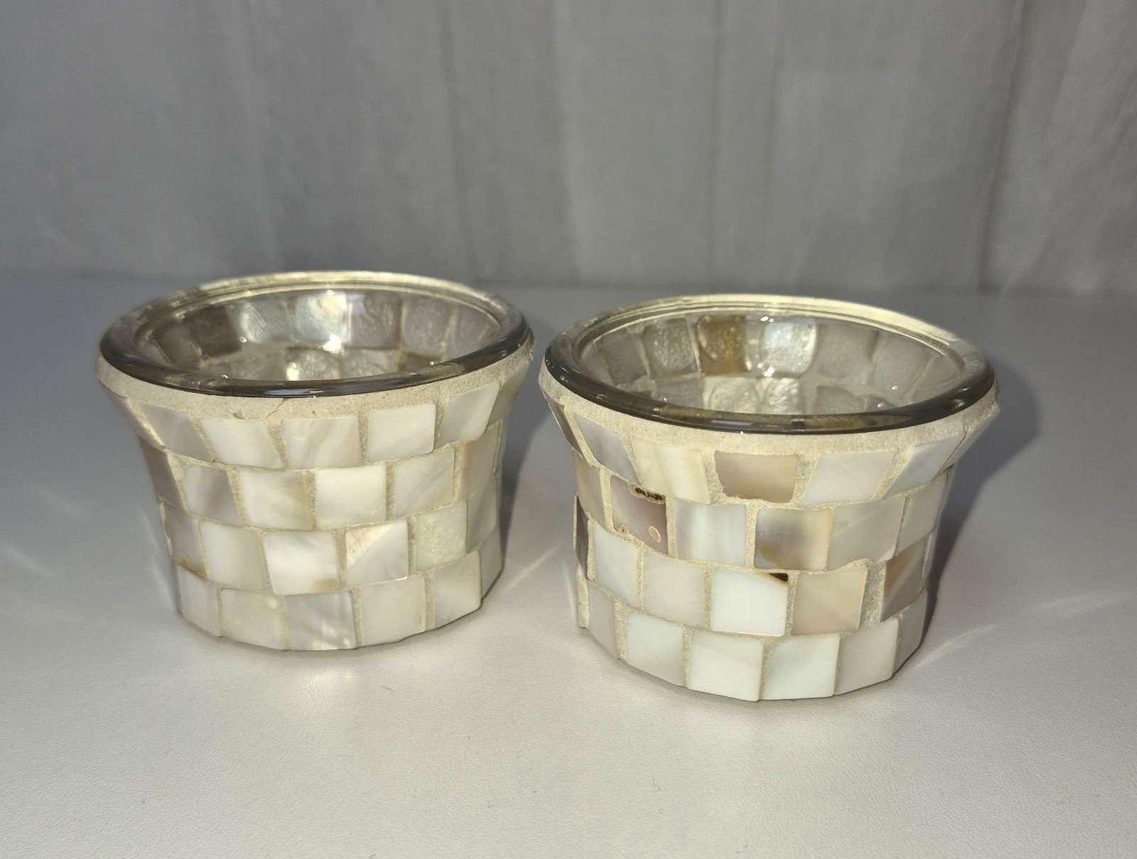 Yankee Mother Of Pearl Mosaic Votive Holder Set of 4, Approx. 1 3/4″ tall