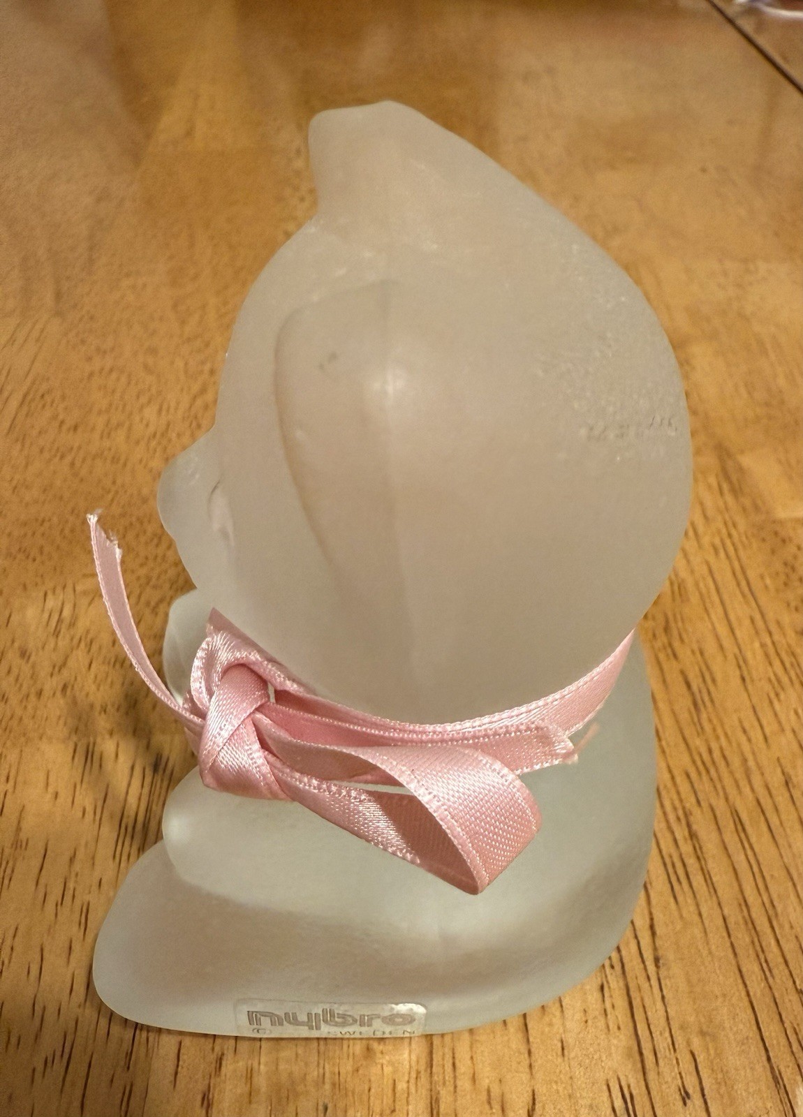 Vintage NYBRO SWEDEN Crystal Paperweight Panda Bear Art Glass With Pink Ribbon