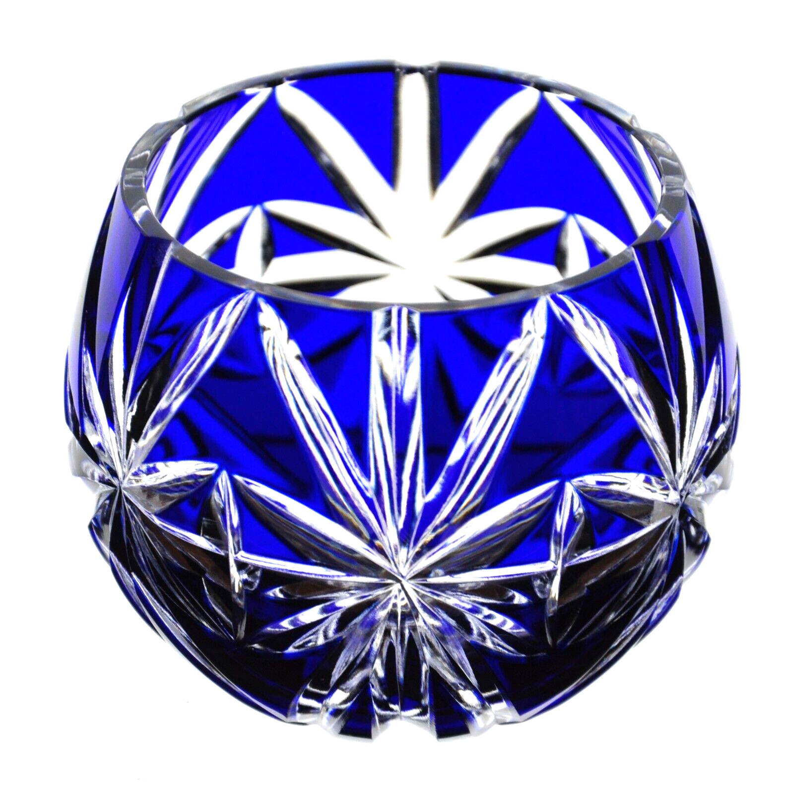 Vintage Bohemian Cobalt Blue Cut to Clear Crystal Candle Votive Glass SMALL WOW!
