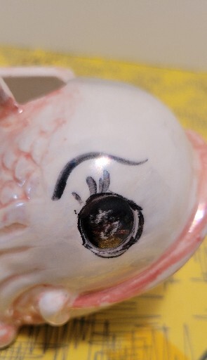 Vtg Ceramic Fish Pink Luster Wall Pocket/planter. Hand Crafted. Pls See Photos