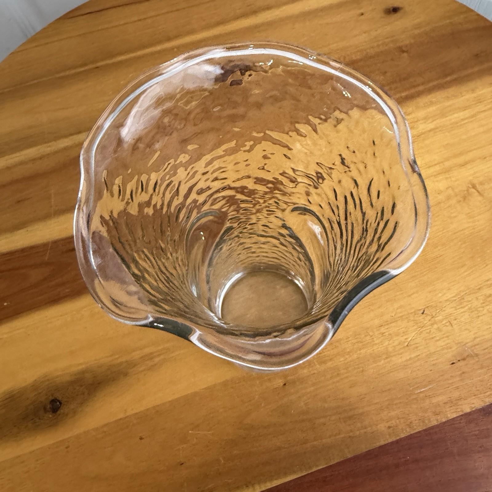 Anchor Hocking Clear Textured Glass Flower Vase Heart Imprint Ruffle Edge VTG