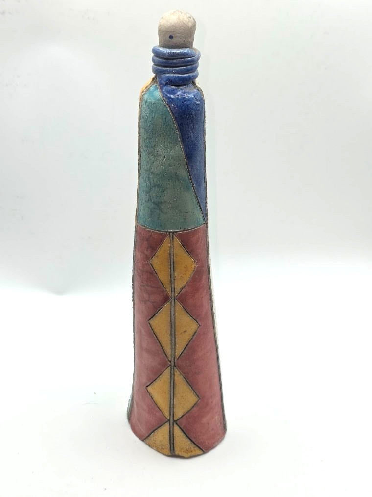 South African Raku Sgraffito Pottery Figurine 11.5”