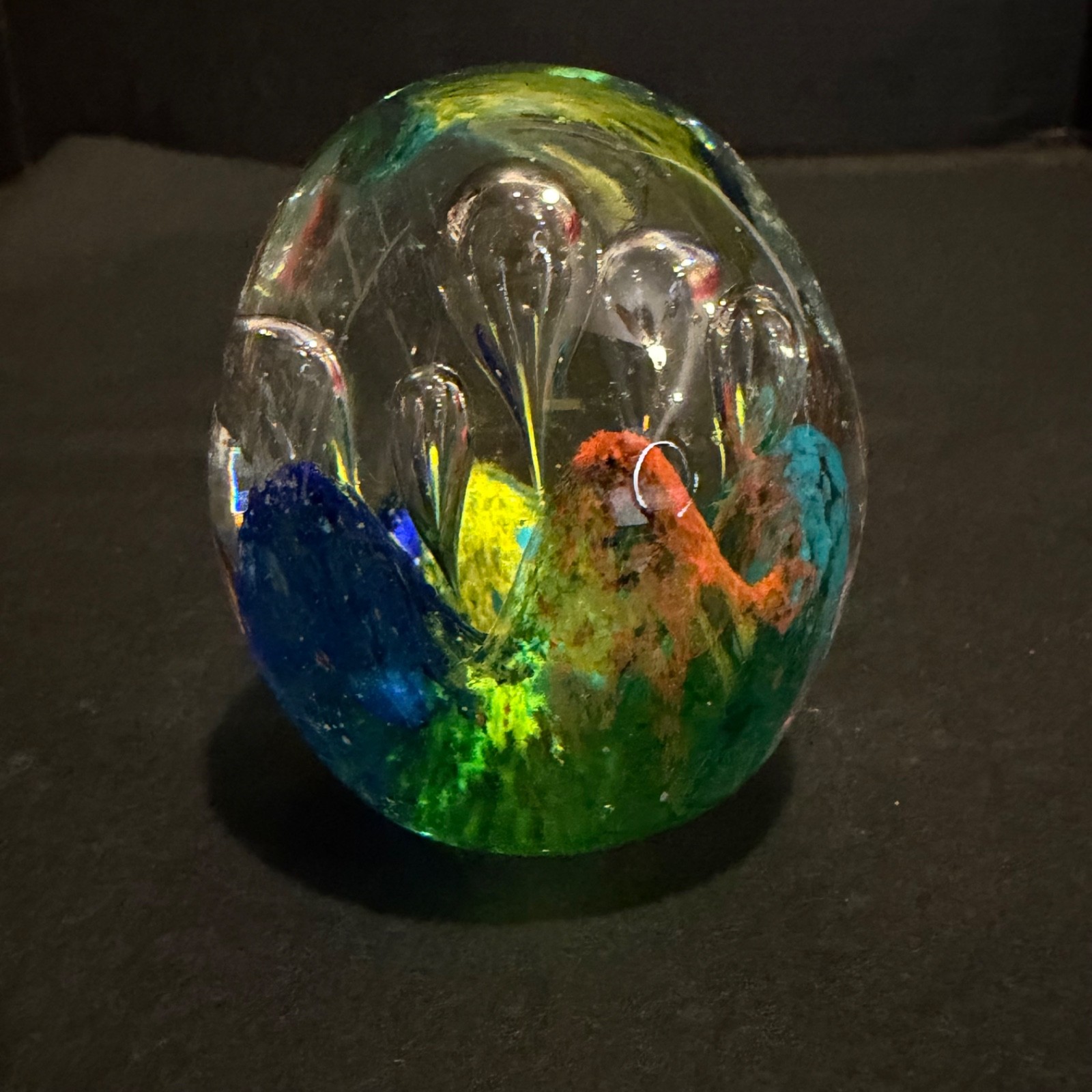 Vintage Multi-Color Controlled Bubbles Murano Style Glass Paperweight 13 oz