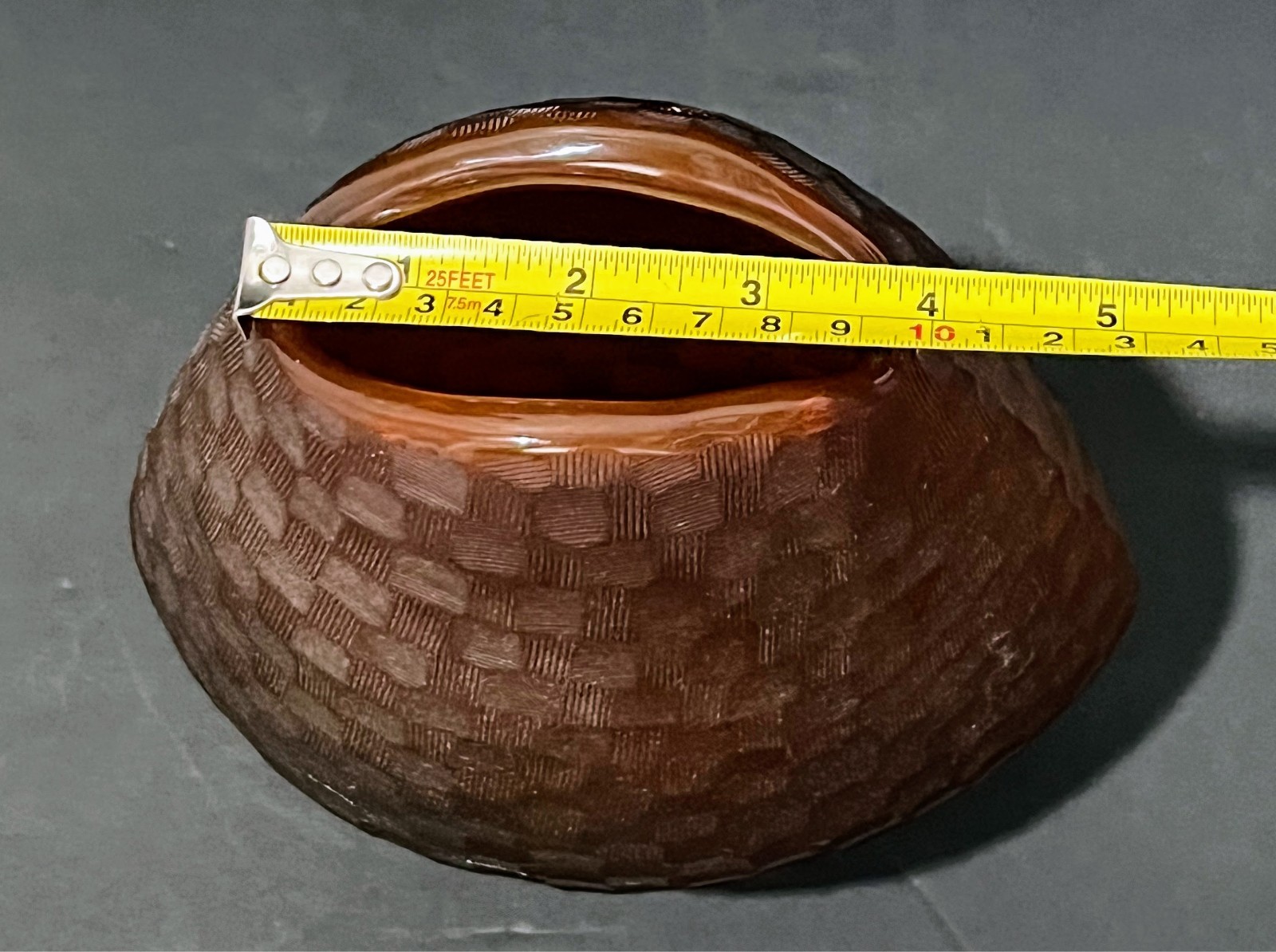 Contemporary Amber Art Glass Textured Basketweave Checkerboard 11″ Vase India