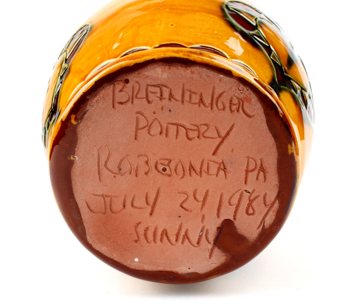 Vintage Breininger Redware Sgrafitto Crock Vase – Tulip and Heart – 1984