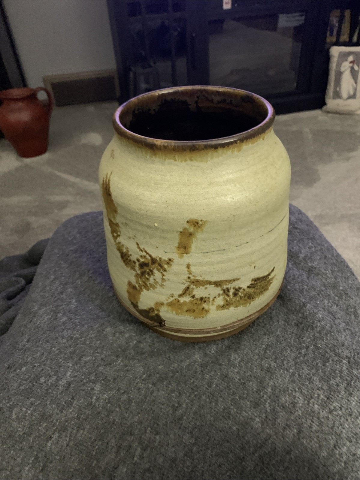 Studio Pottery Hand Thrown Vase Glazed, Signed, Drip, Brown no chips