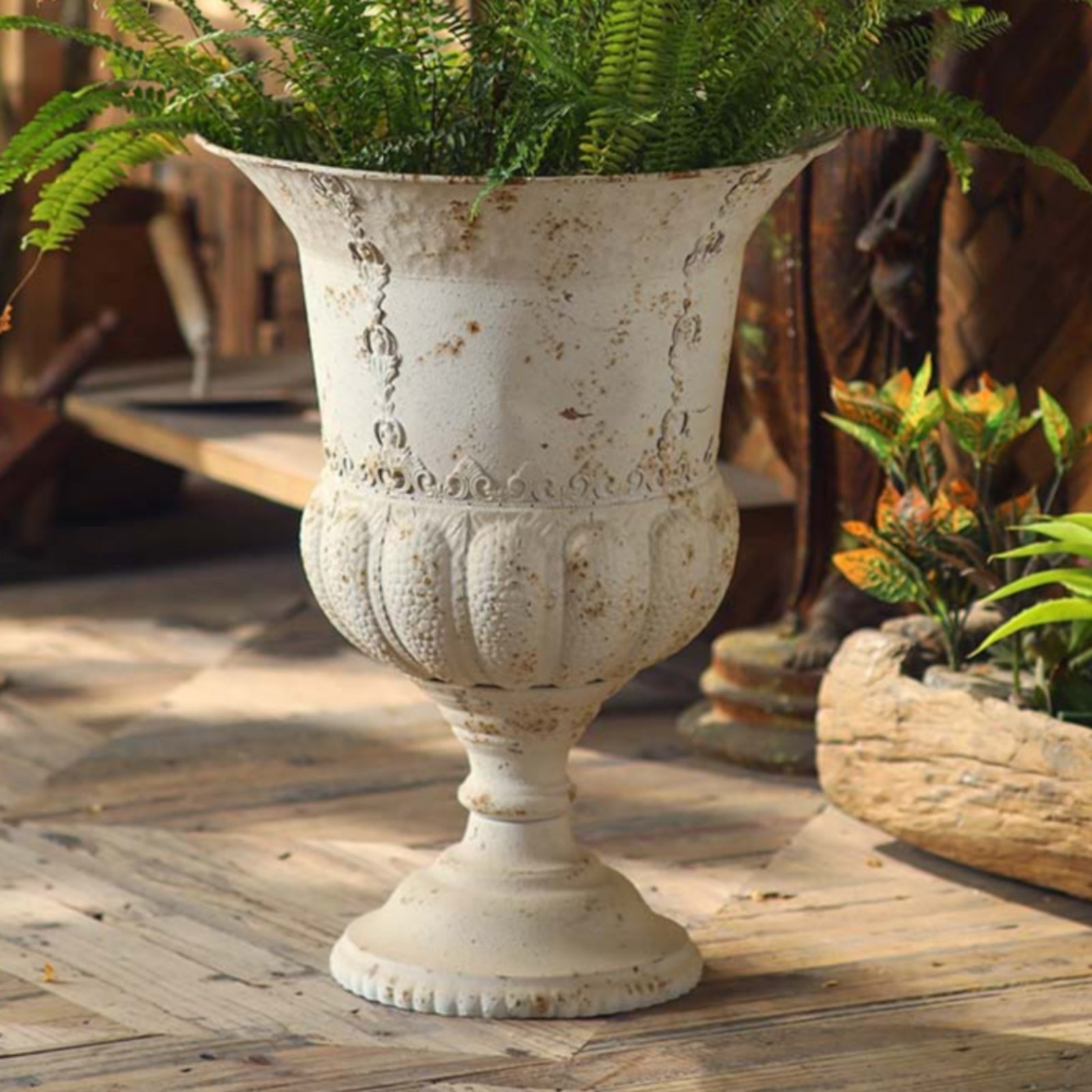 Roman Column Planter Weathered Look Antique Pedestal Planter Stable Base