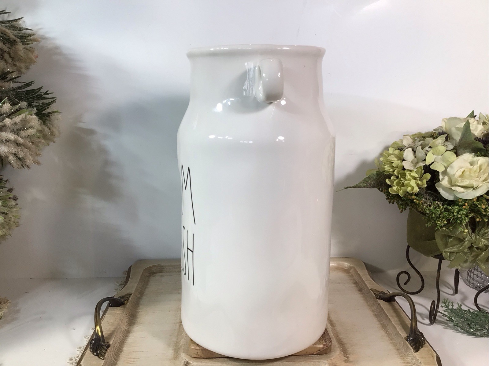 Rae Dunn “FARM FRESH” White Milk Jug / Vase With Handles ~Farmhouse ~ 9.5”