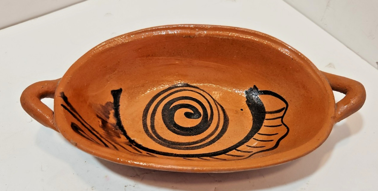 Vintage Mexican Mid Century Terracotta Pottery Bowl w/ Handles Southwestern