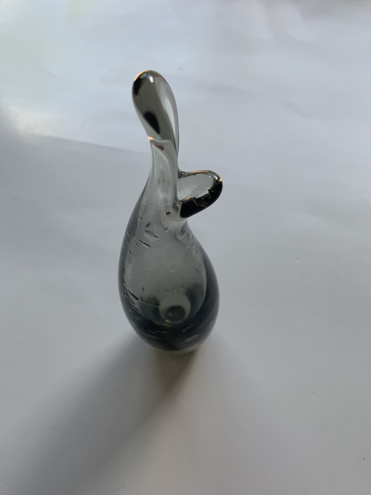 Holmegaard Swung Vase. Smoked grey tinted glass Signed. Duckling Duck Lips.