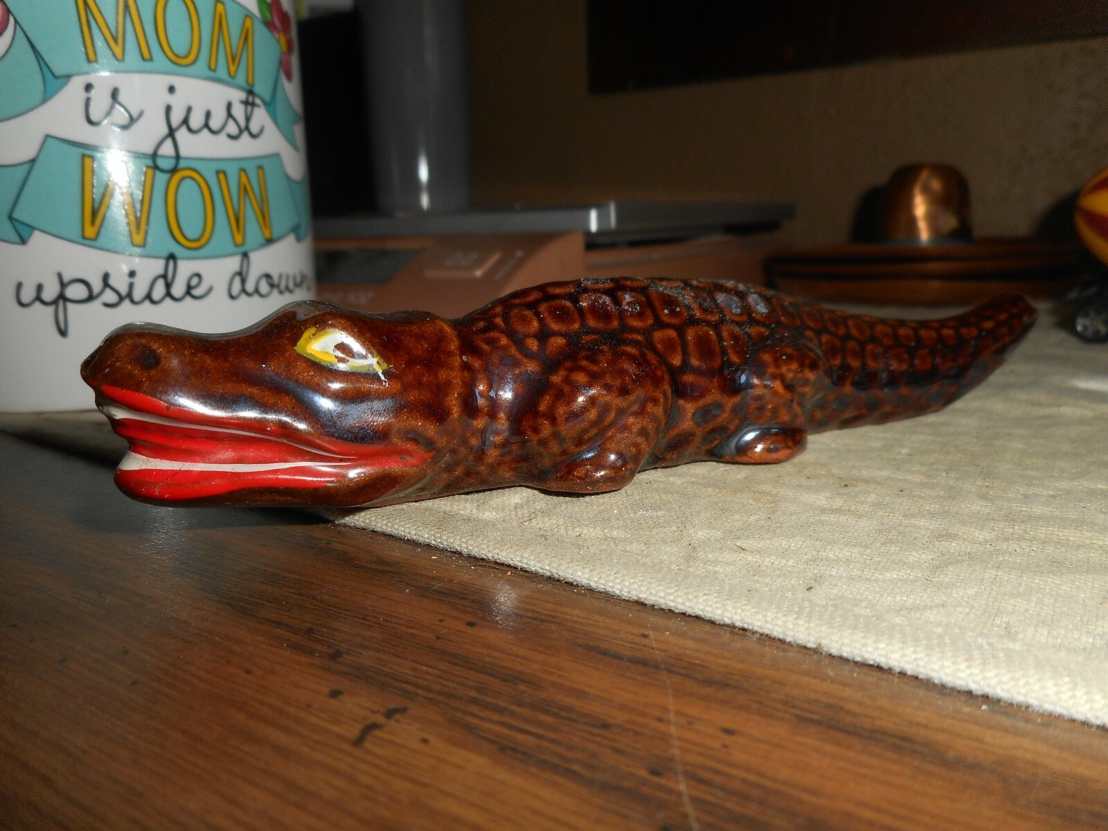 Ceramic Pottery Brown CROCODILE ALLIGATOR Hollow Figurine 6″ NO ISSUES JAPAN