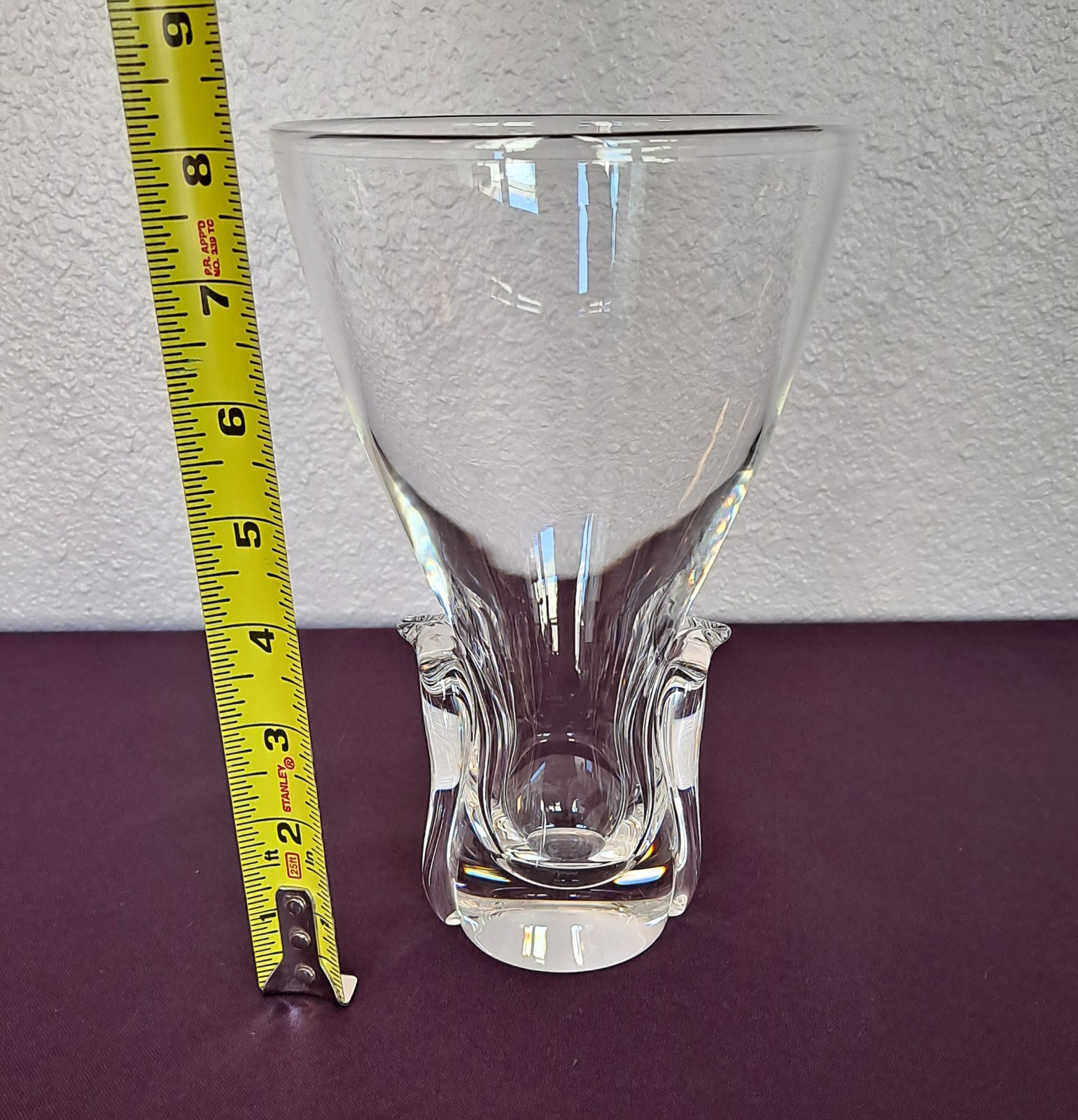 Steuben Crystal 8″ Vase – Lloyd Atkins ‘Lyre’, 1962, MCM Vintage