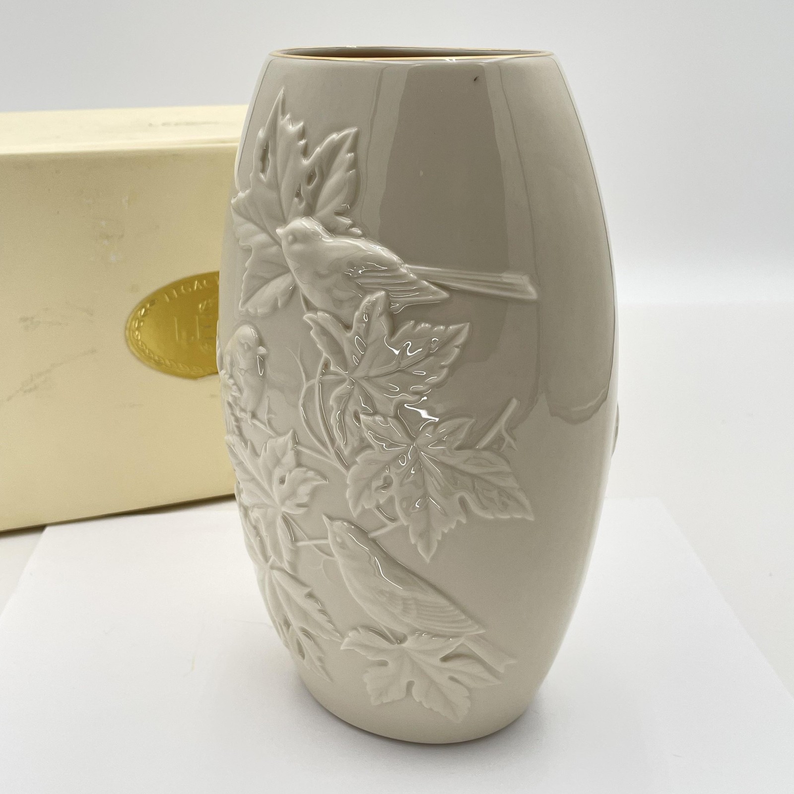 Lenox Fall Seasonal Vase Chickadees Maple Tree Legacy Edition Made USA Porcelain