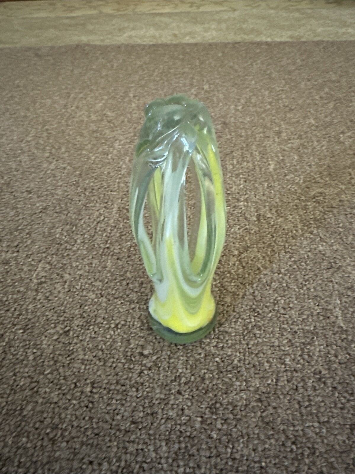 Vintage Hand Blown Swirl Art Vase 10.5 inches Yellow White and Brown White. Pair