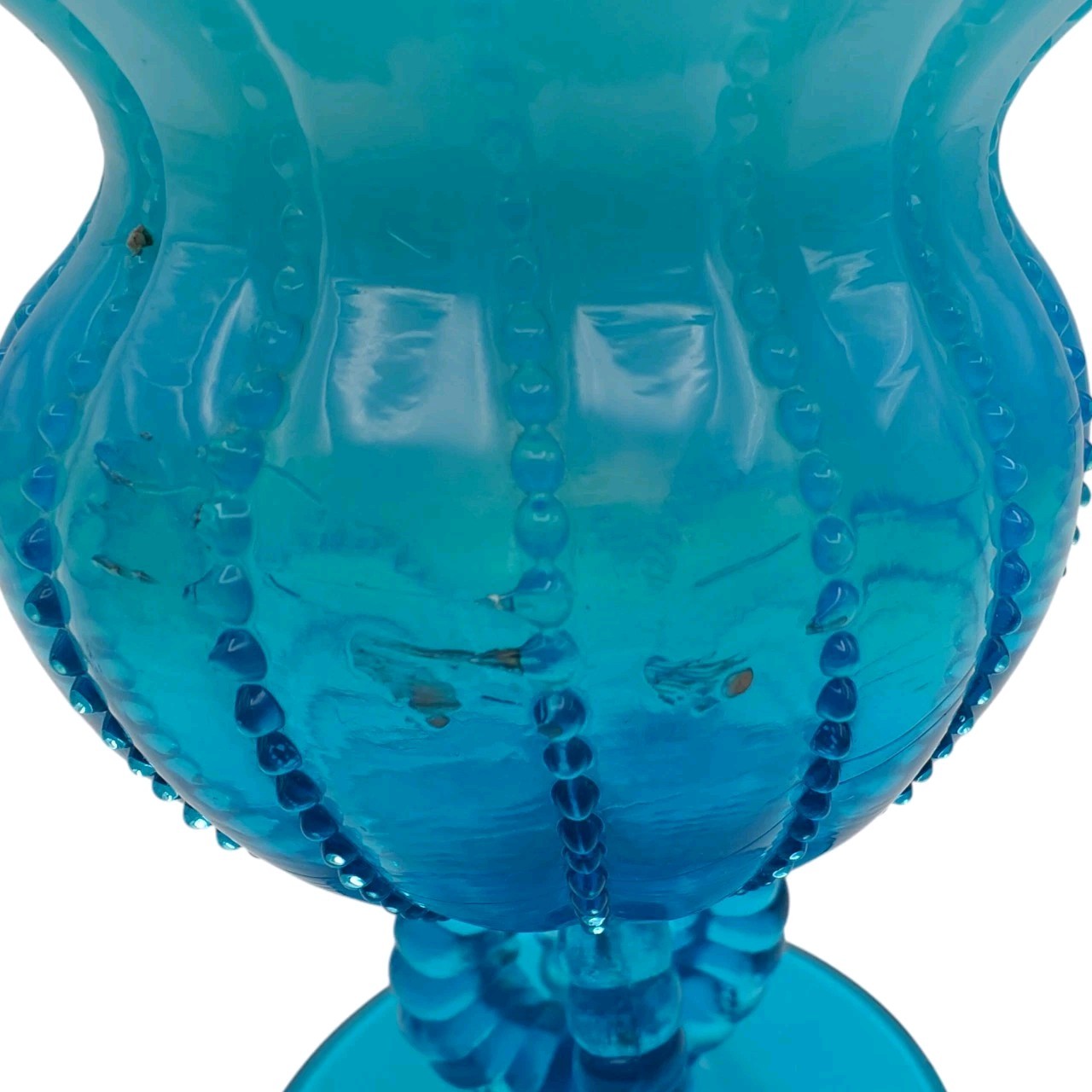 Northwood Blue Opalescent Dugan Rose Bowl Vase Beaded Panels READ