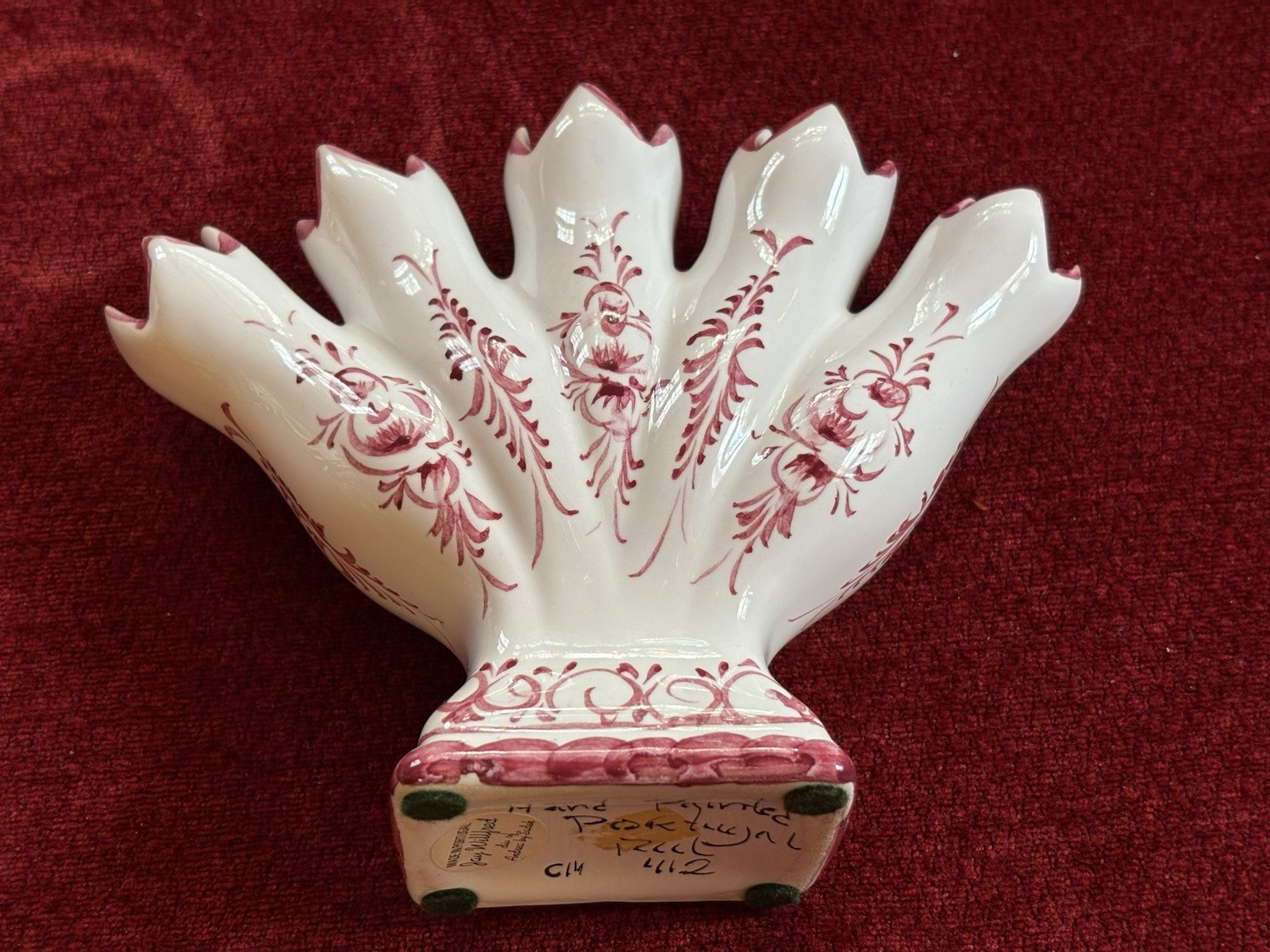 Vtg RCCL Jay Willfred of Andrea by Sadek Hand-Painted 5-Fan Finger Vase Portugal