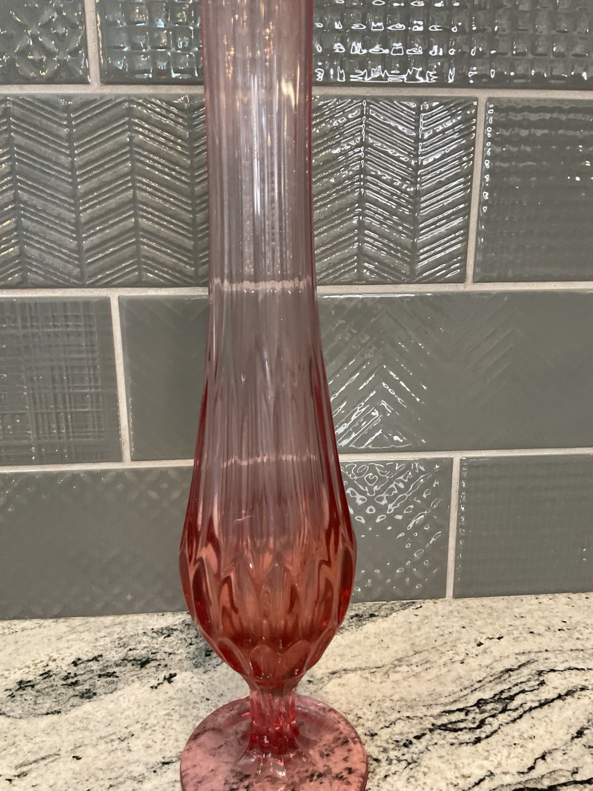 Fenton MCM Colonial Pink Swung Vase Thumbprint 18 Inch Tall