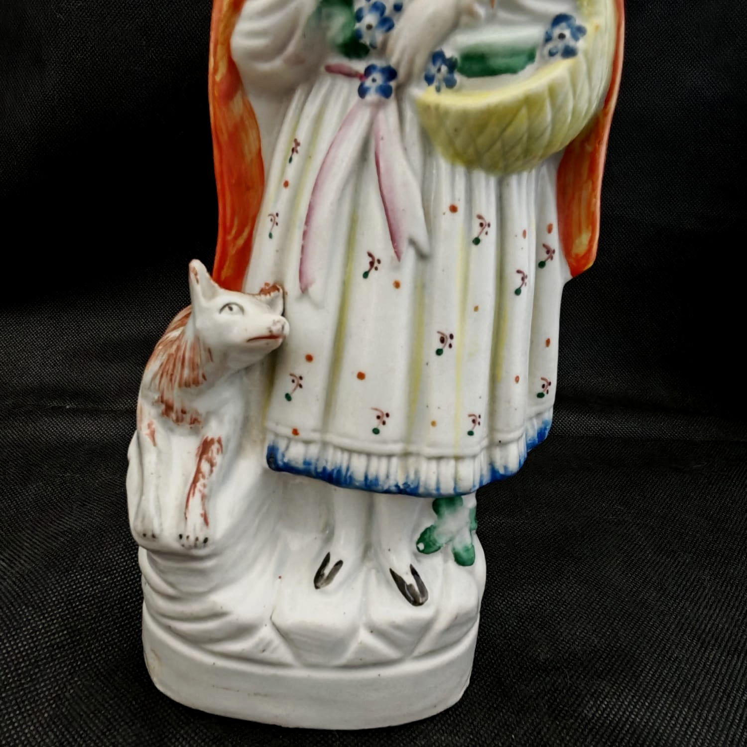 two rare old Staffordshire Figures Little Red Riding Hood & man with bird