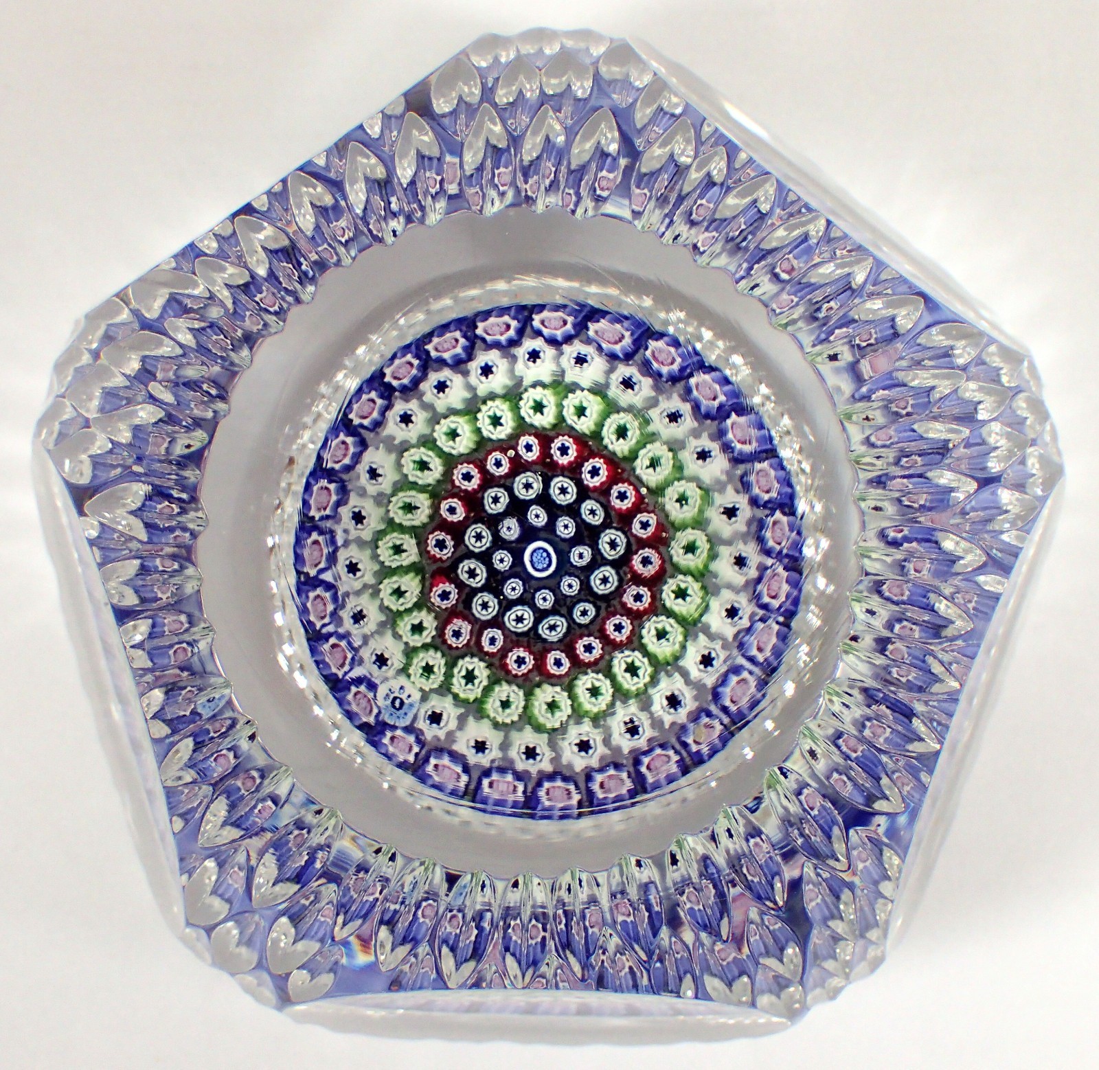MINT Vtg 1974 WHITEFRIARS Millefiori Art Glass Faceted Concentric Paperweight