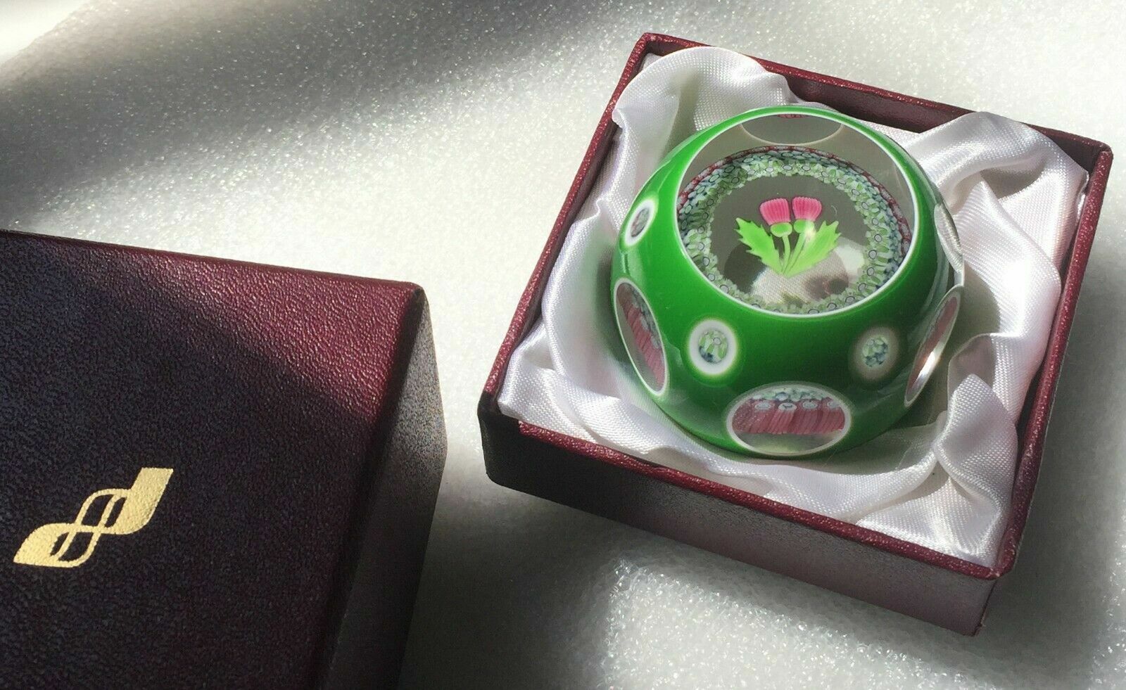 Perthshire 1988 Limit Edition Thistle Flower Double Overlay Paperweight +Box COA