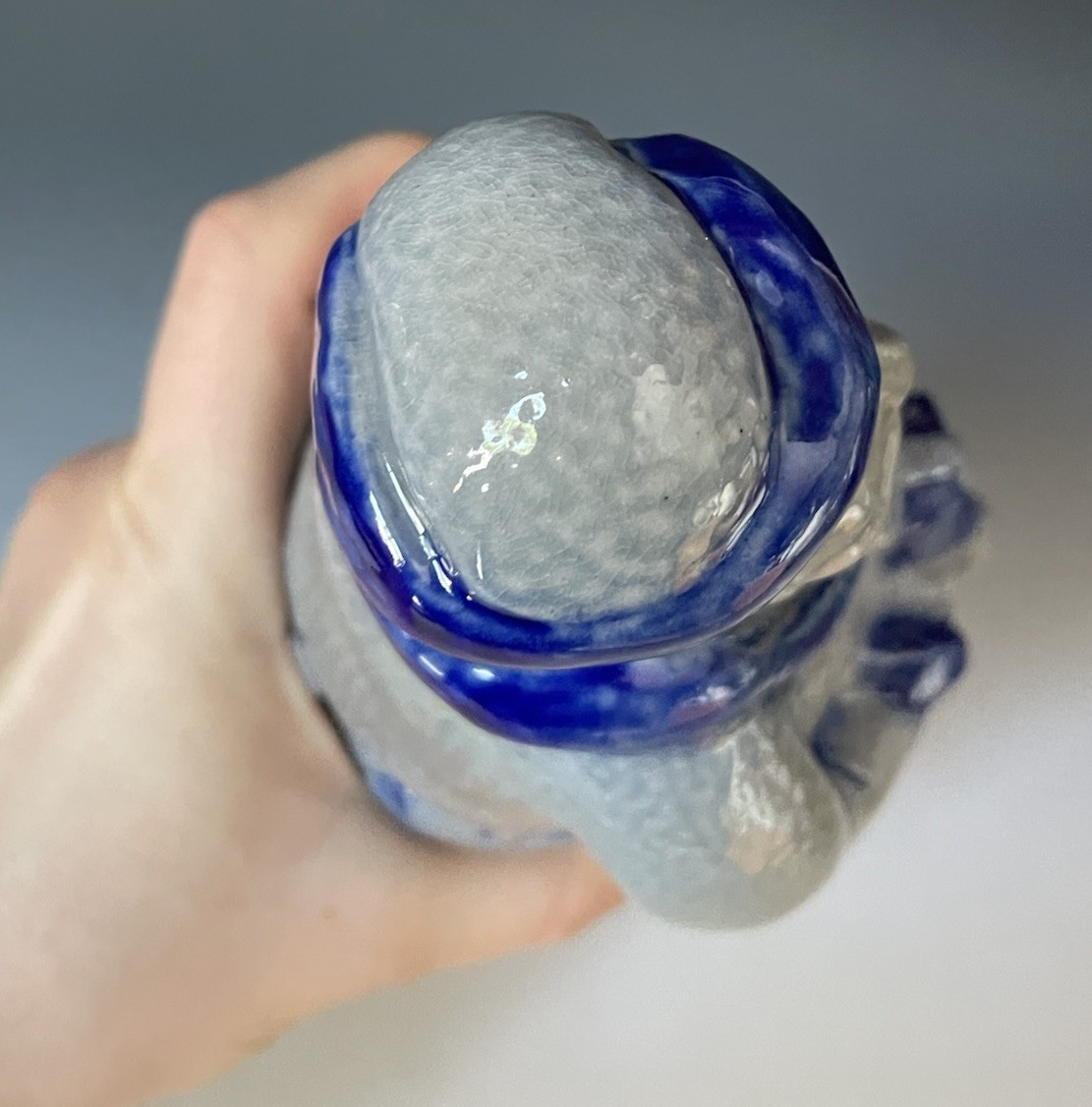 Vintage 2000s Eldreth Stoneware Cobalt Glazed Pottery Belsnickel Santa Figure