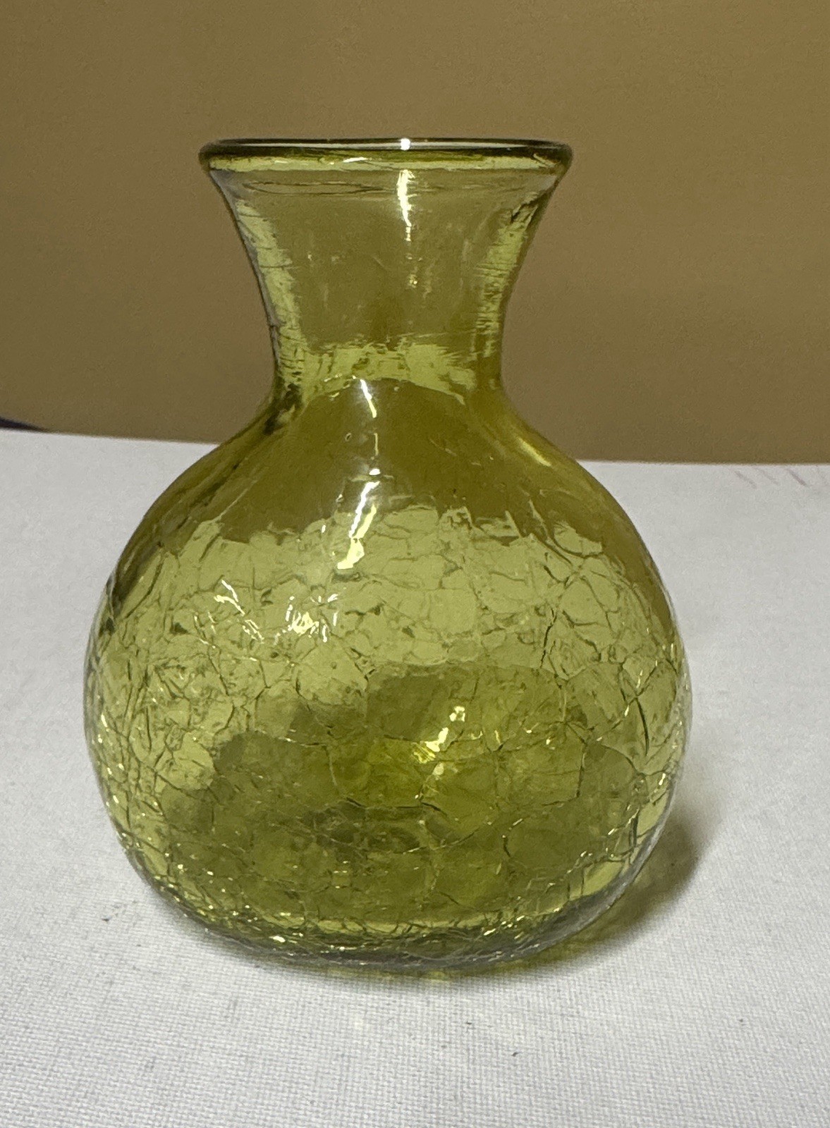 Blenko Glass CM-6 Mini Vase In chartreuse Crackle 4.75”