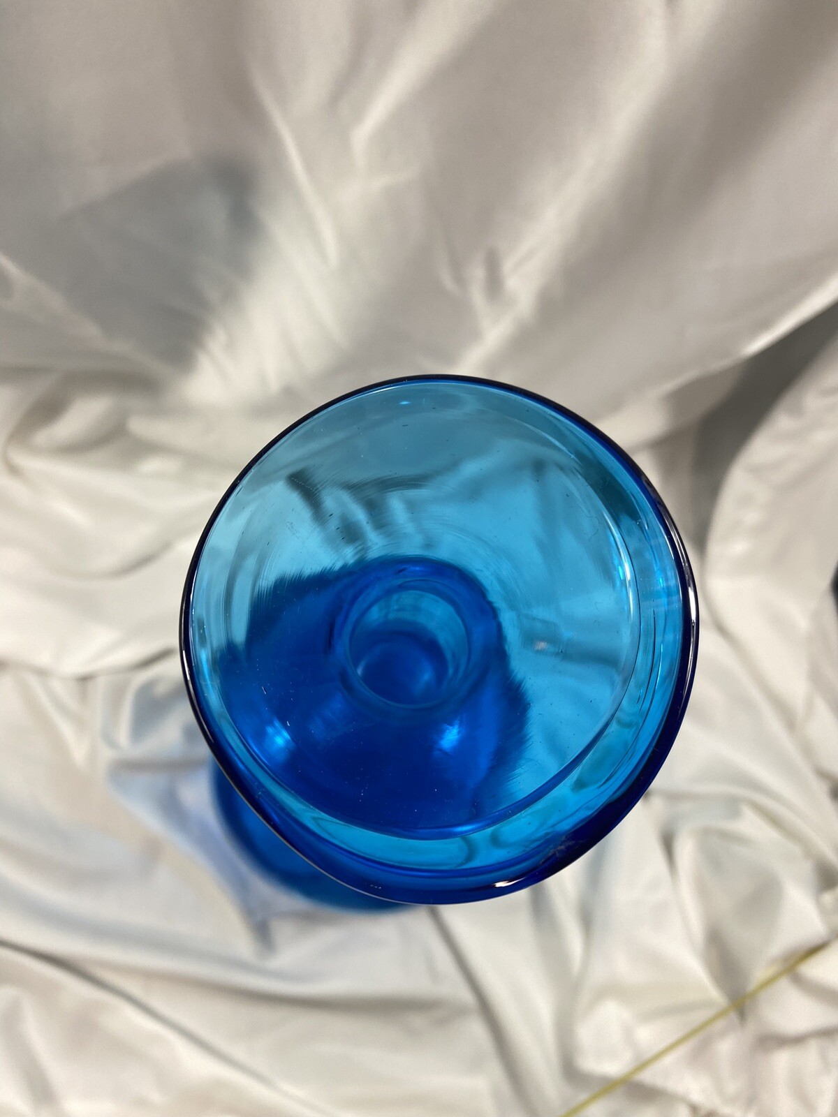 Mid Century Modern Blue Long Narrow Neck Hand Blown Art Glass Vase Tall Vintage