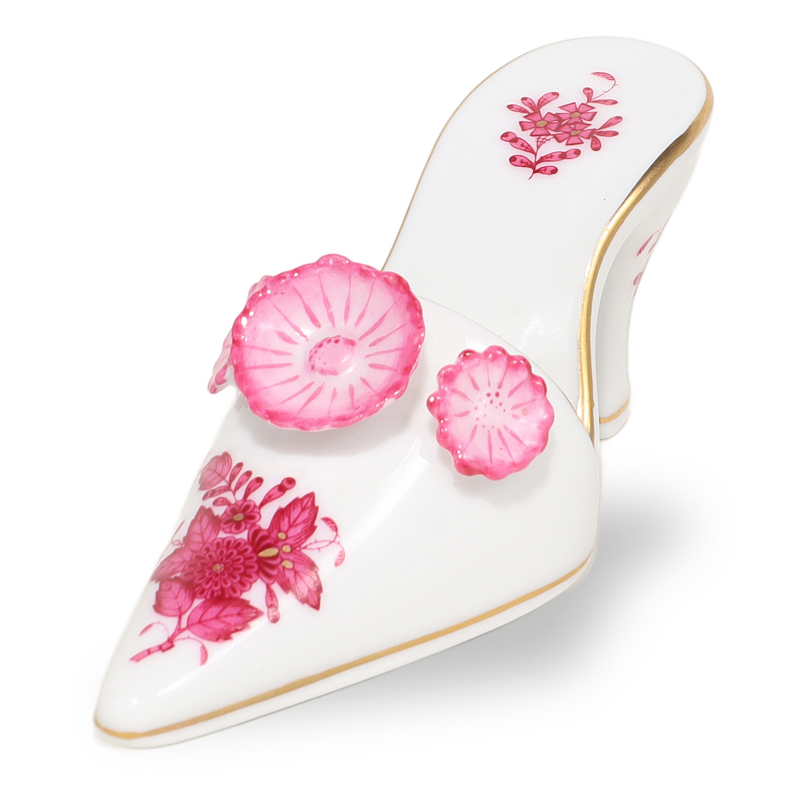 Herend Hungary Porcelain Slipper Shoe Figurine – Chinese Bouquet Raspberry – App