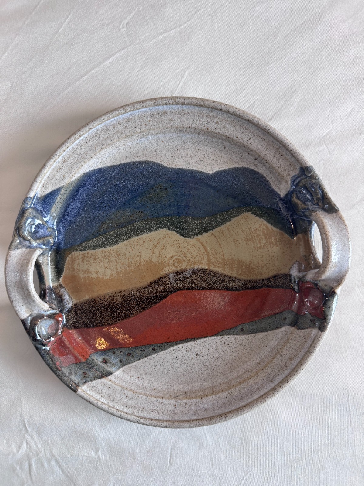 Hazelton Jones Studio Pottery Serving Tray Platter Signed Handmade Ceramic Handl