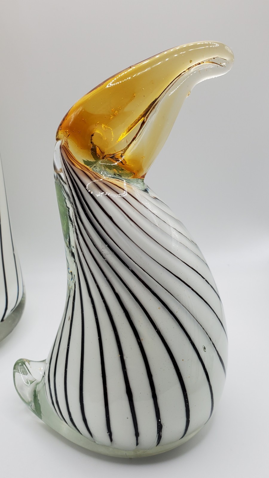 Murano Art Glass Bird Tucan Pelican Black White Striped Set Of 3 Figurines